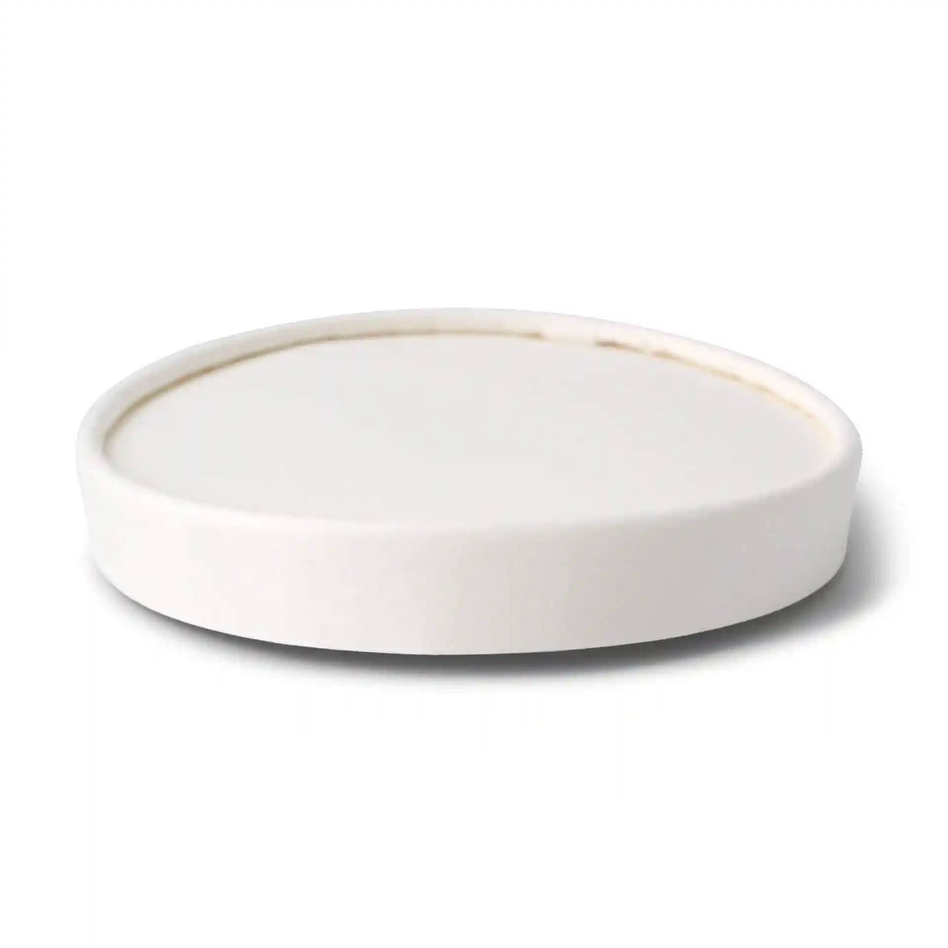 Witte ronde kartonnen deksel voor ijsbekers, met een diameter van 93 mm en een hoogte van 14 mm.
