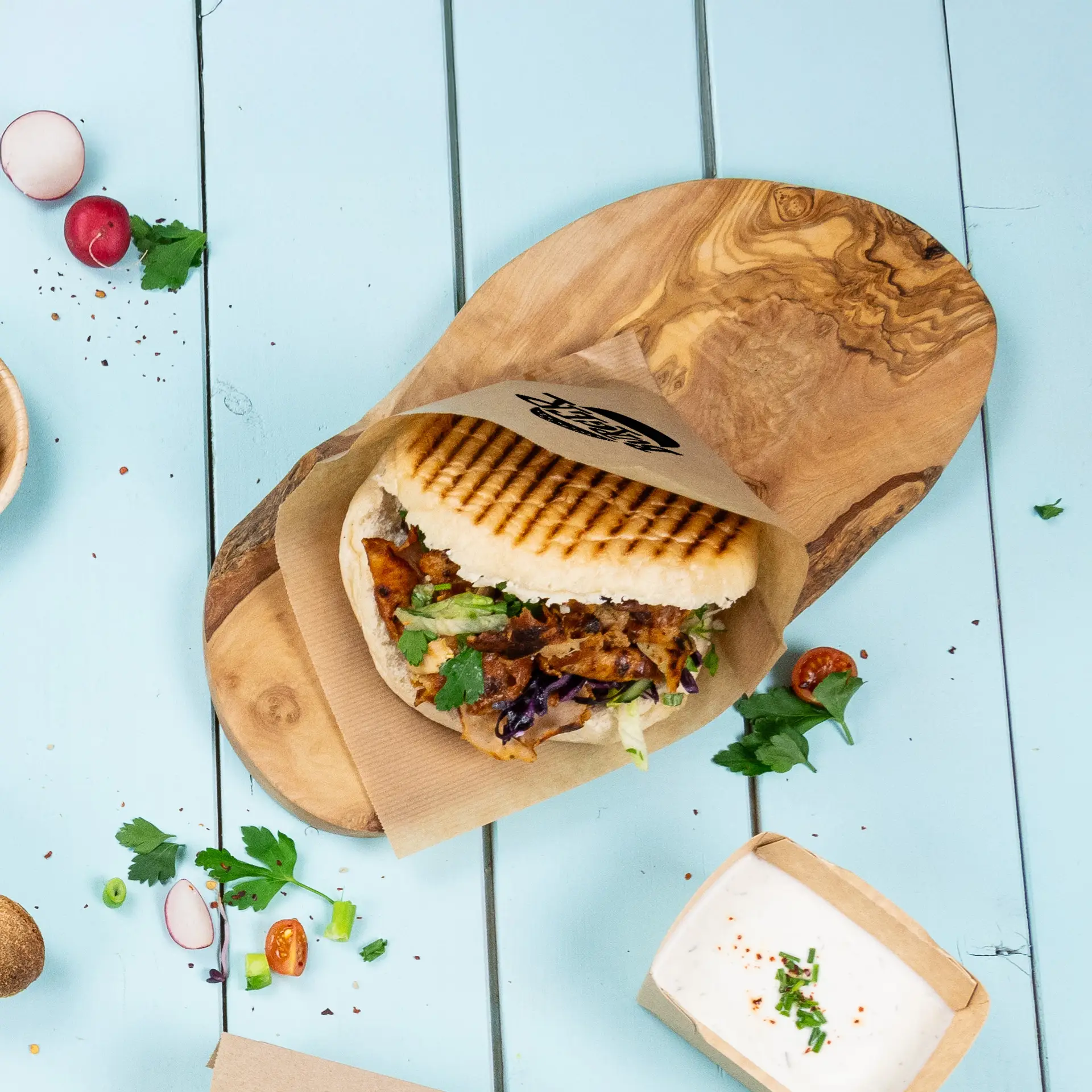 Bedrukte burgertasjes, 15 x 16 cm, bruin