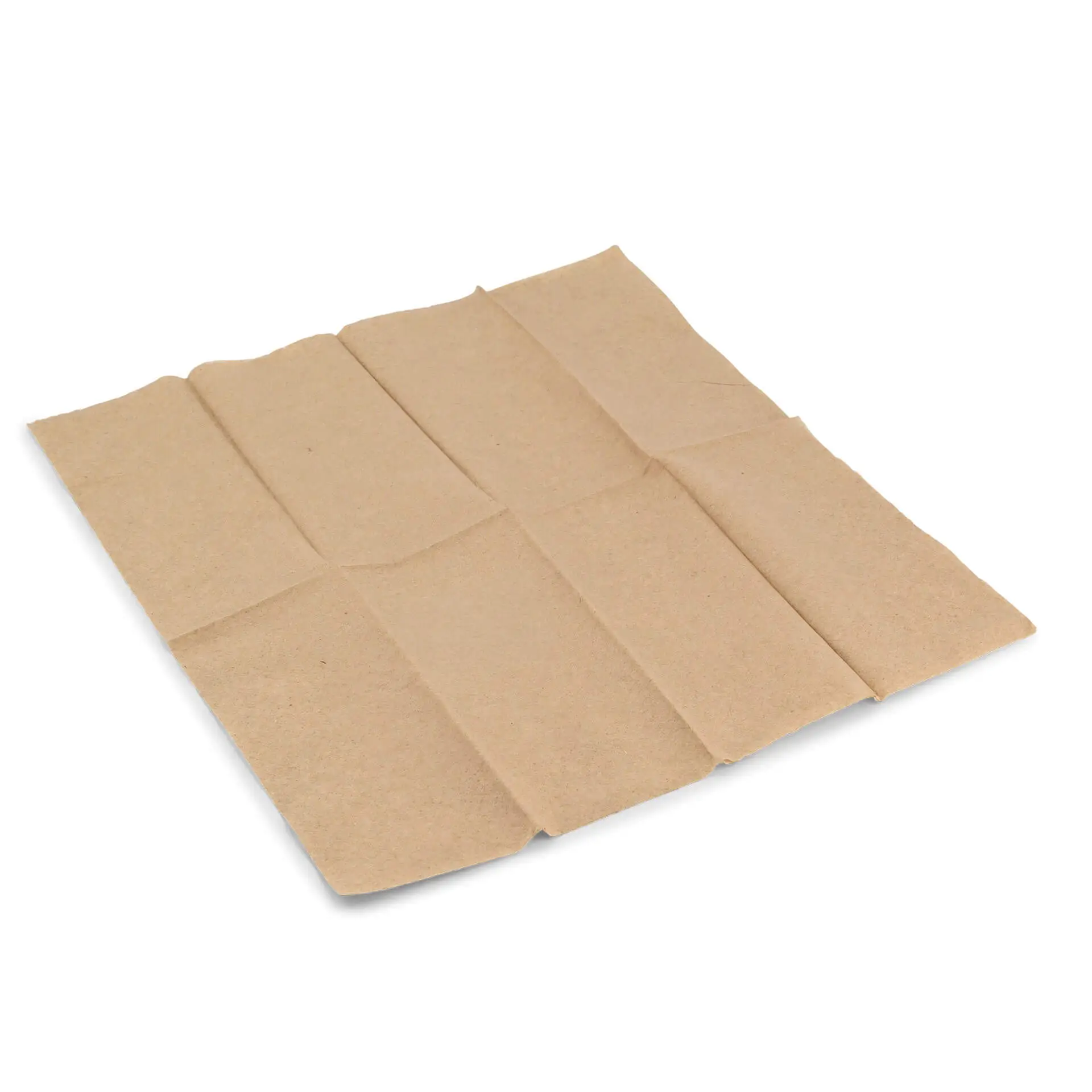 Rechthoekige ongebleekte gerecycleerde papieren servet, 32,5 x 32,5 cm, met een groen label "Gemaakt door de Natuur".