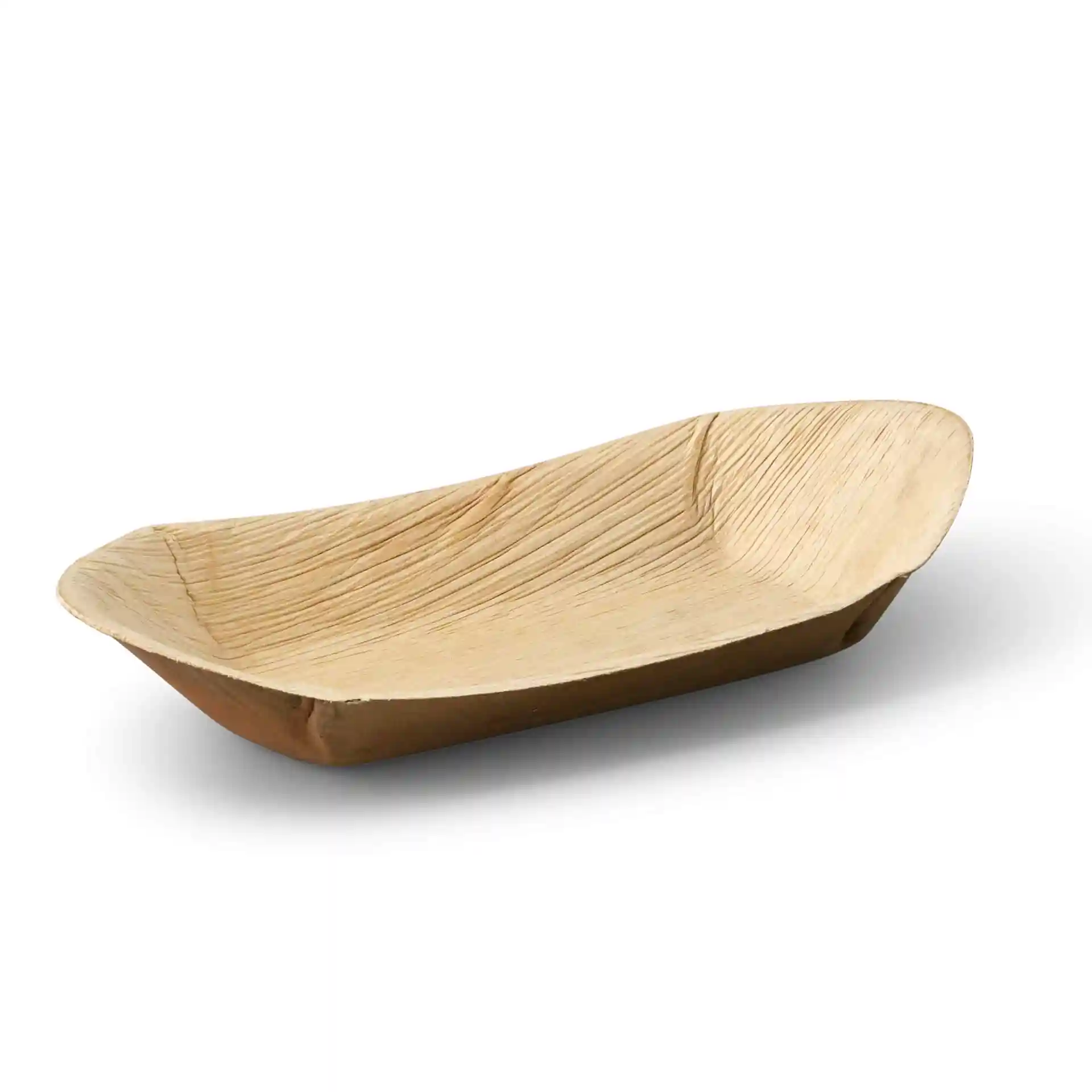 Diep palmbladboot met een korrelstructuur, 31,2 cm lang en 14,5 cm breed.