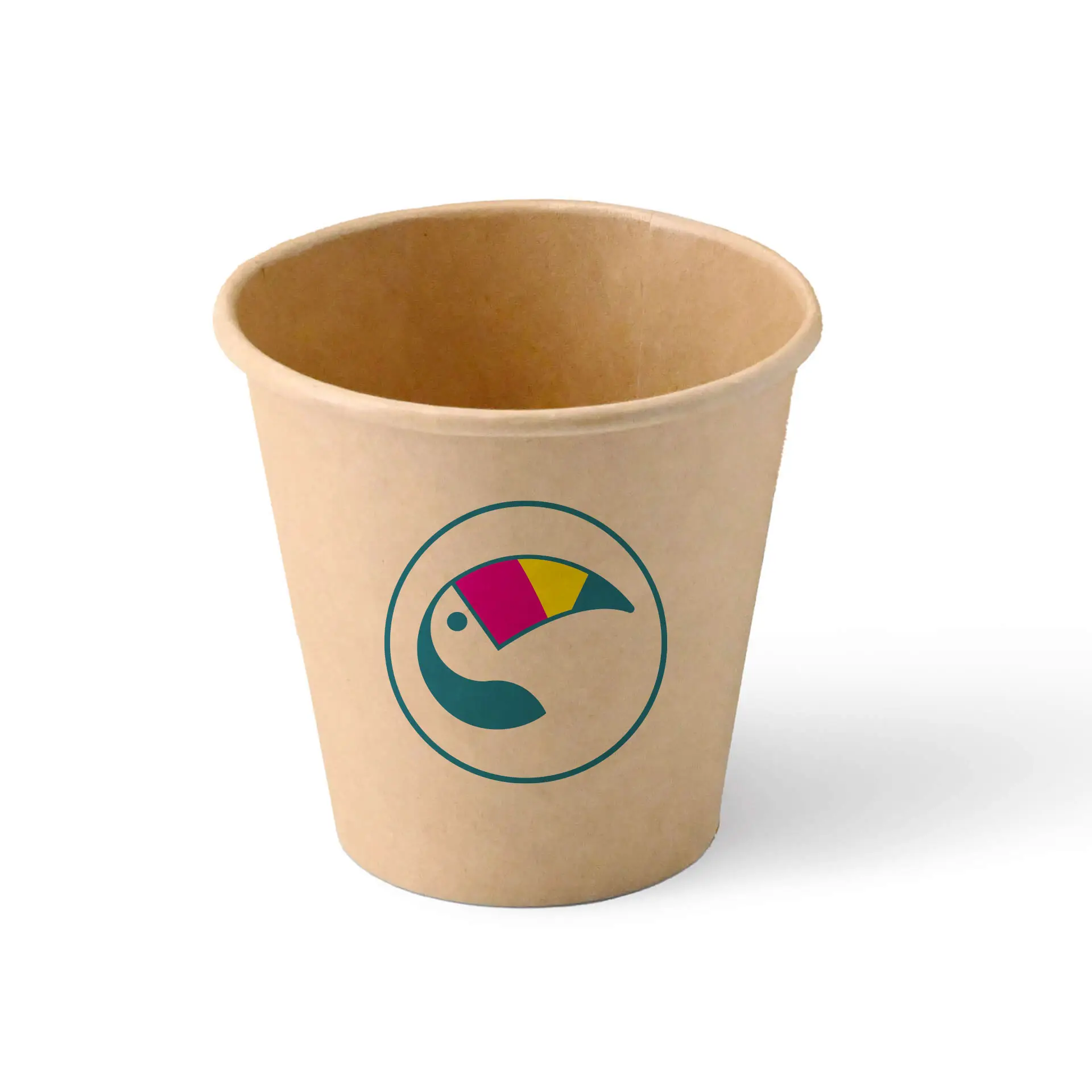 Papieren bekers met logo (enkelwandig), 50 ml / 6 oz, bruin, PLA-coating