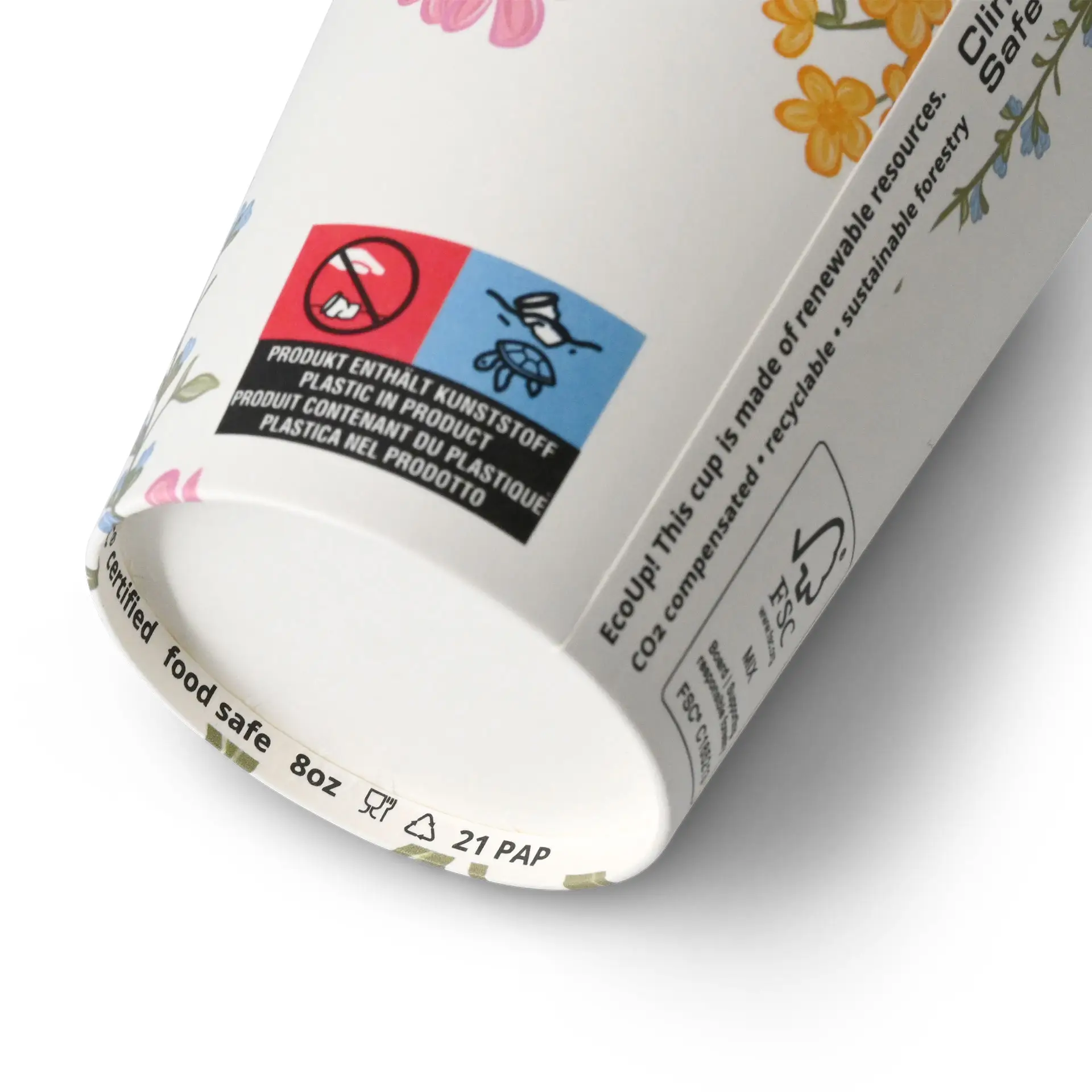 Bedrukte kartonnen beker "Lente" (gelaagd) 200 ml / 8 oz, Ø 80 mm, wit