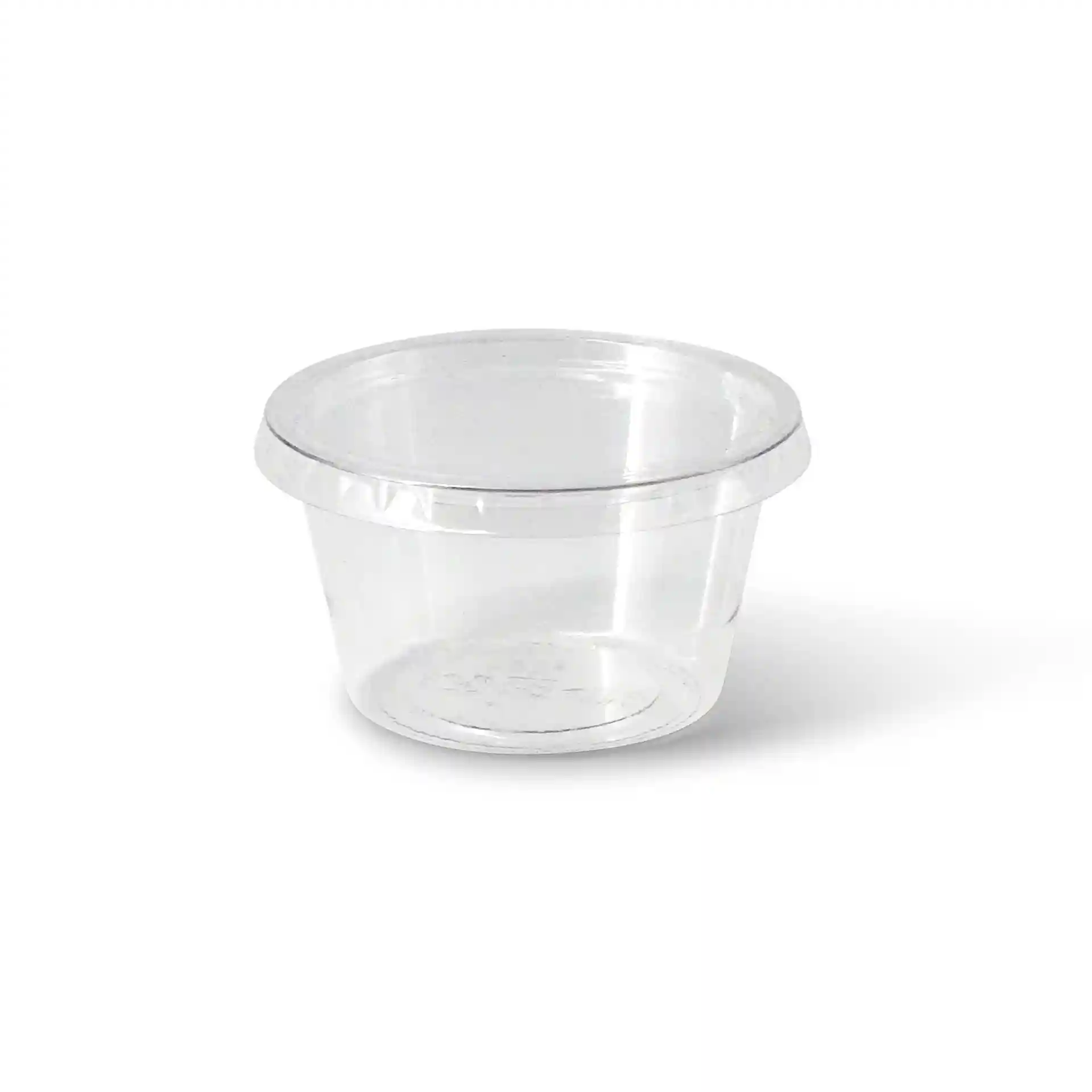 Heldere PLA-beker met een diameter van 70 mm en een hoogte van 40 mm, inhoud van 80 ml.
