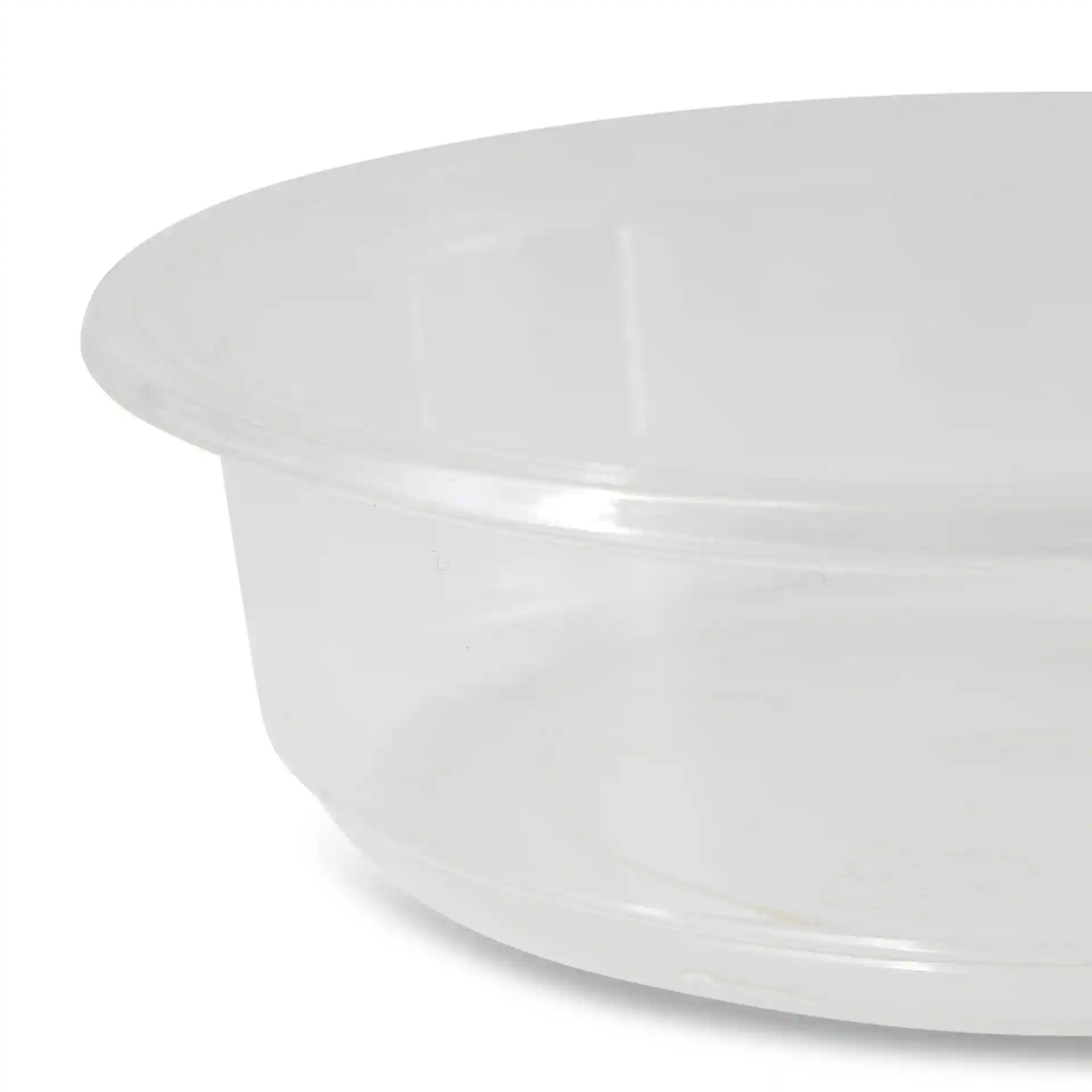 Transparante ronde deli-container met een diameter van 120 mm en een hoogte van 34 mm.