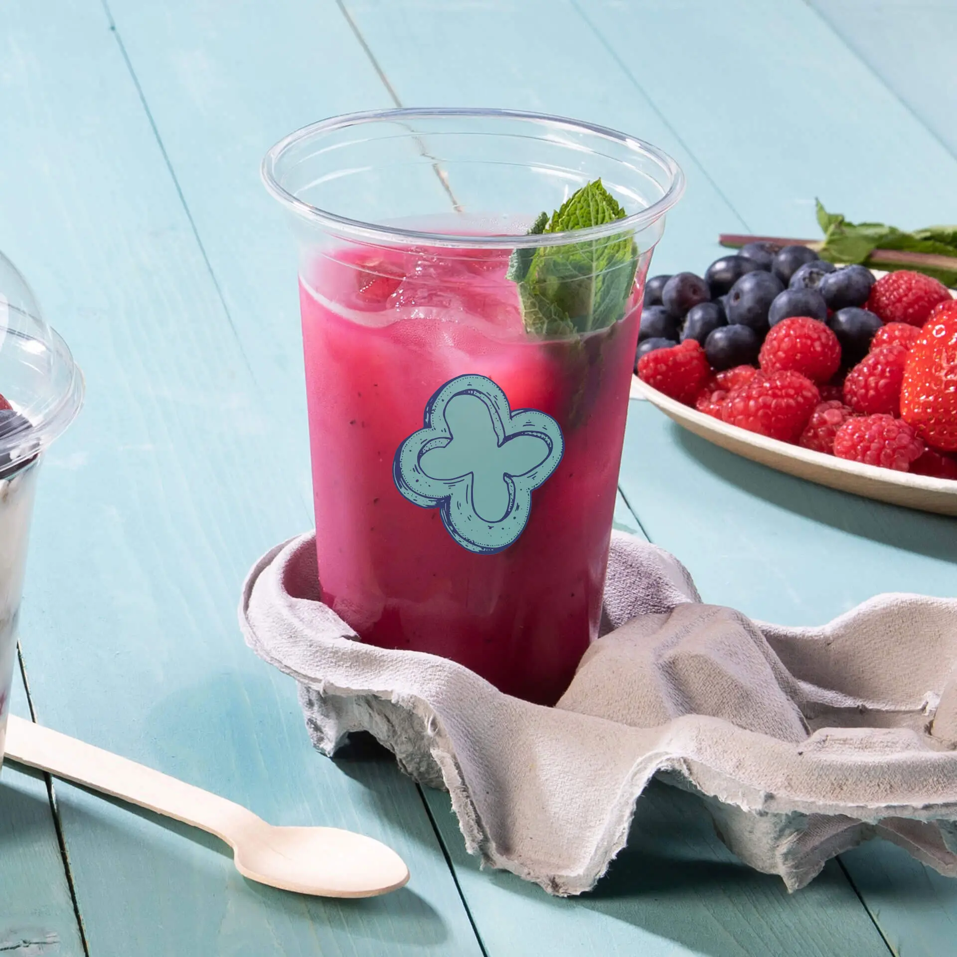 Bedrukte plastic bekers 500 ml / 20 oz, transparant, rPET