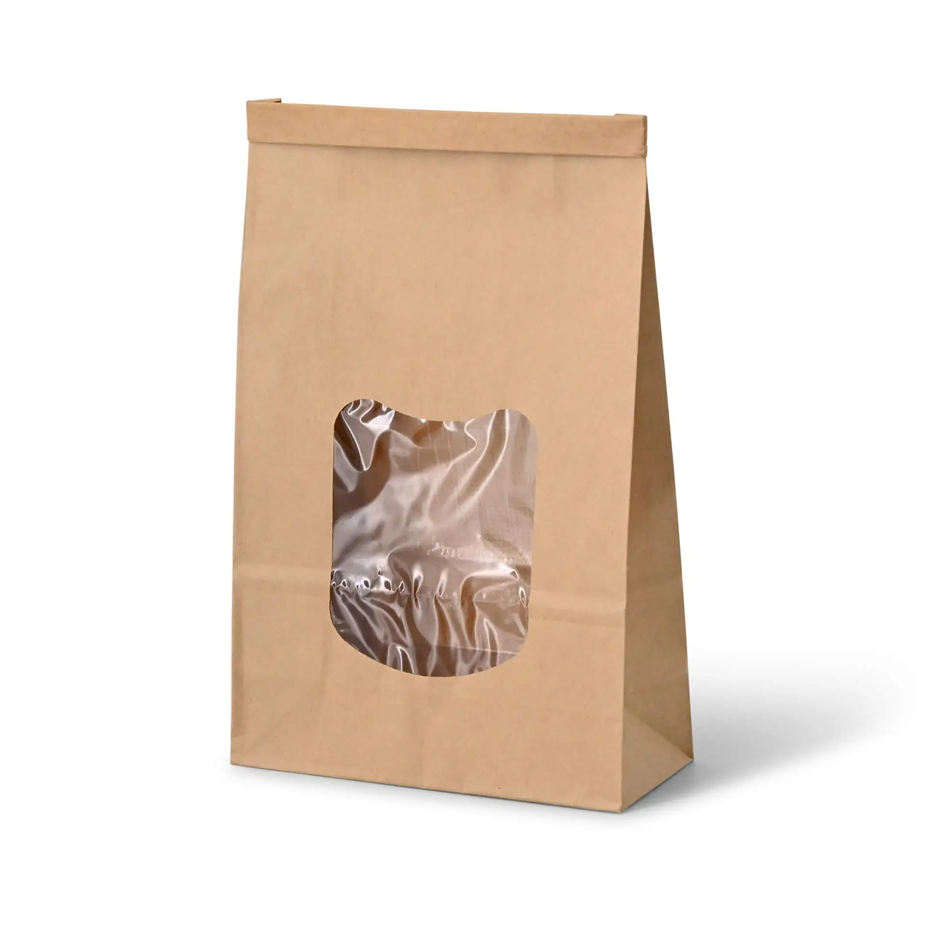 Blokbodemzakken met venster L, 15,5 x 7 x 24 cm, bruin, clipband