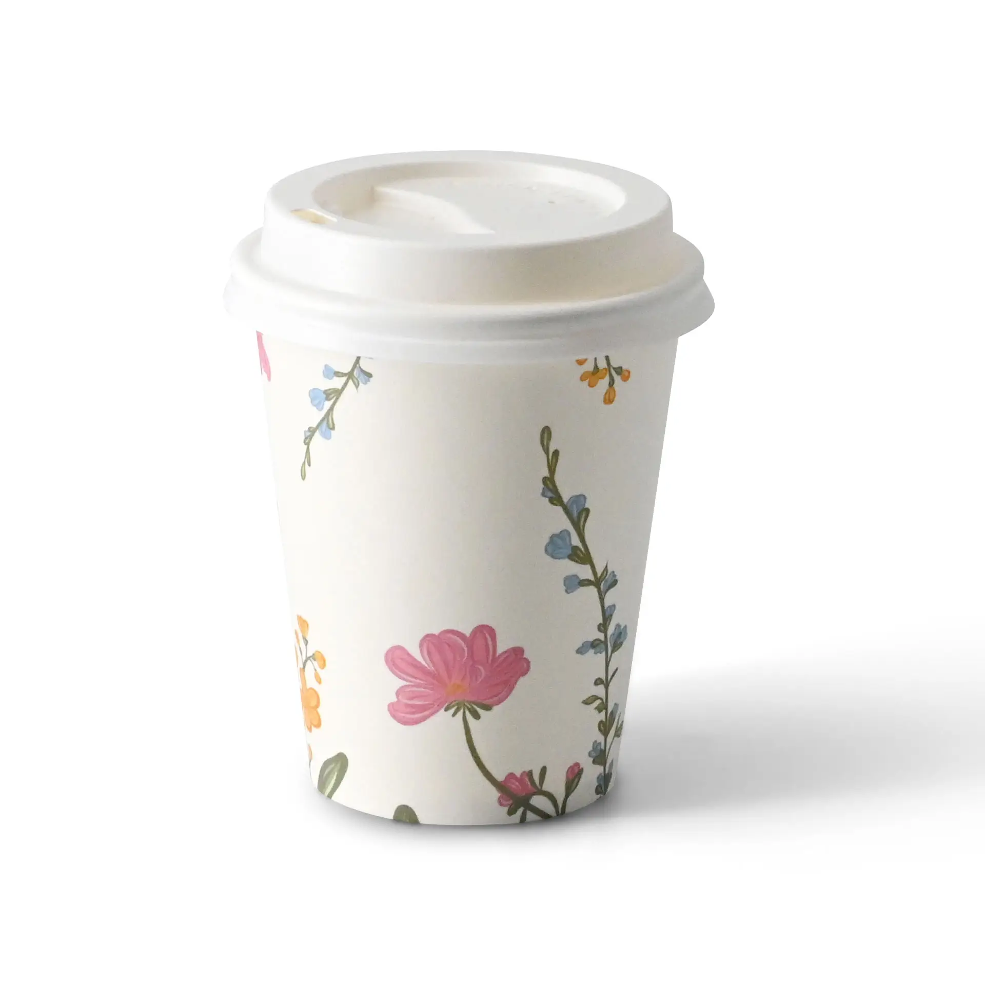 Bedrukte kartonnen beker "Lente" (gelaagd) 200 ml / 8 oz, Ø 80 mm, wit
