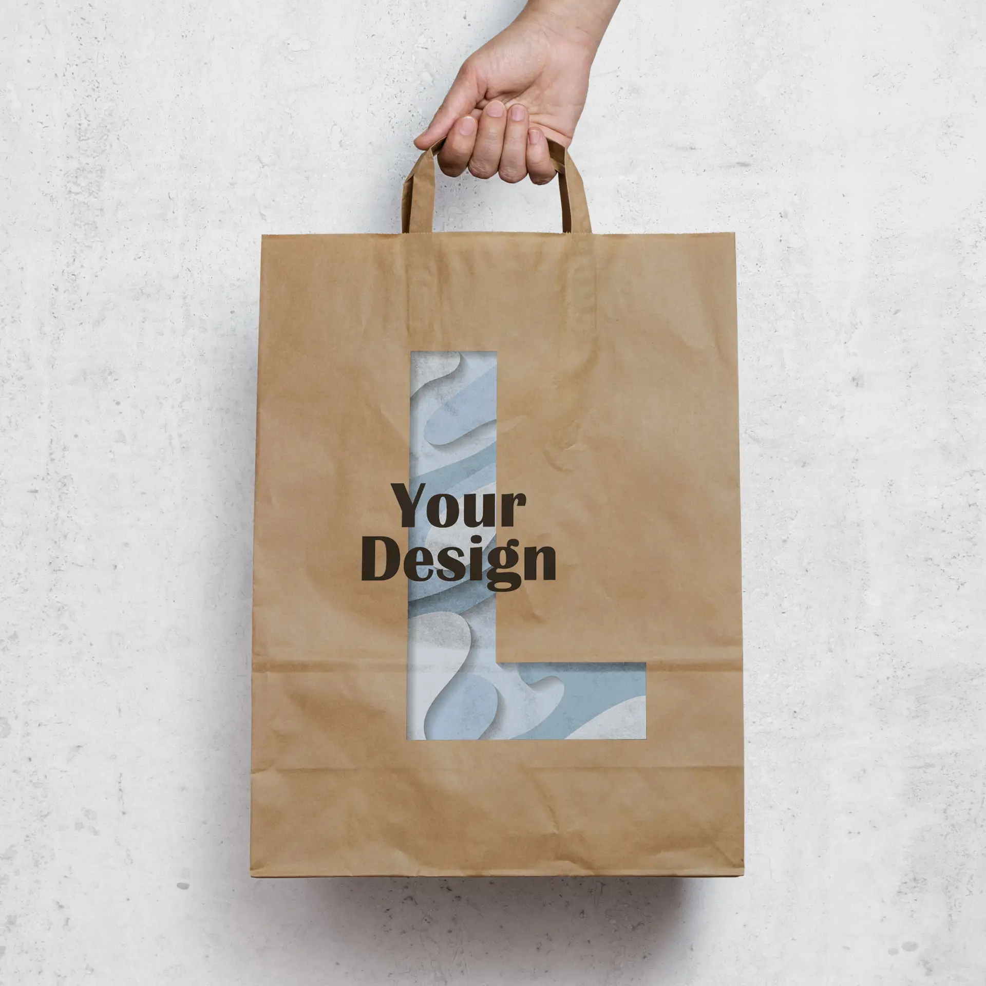 Papieren draagtassen bedrukken, bruin, L - 26 x 12 x 35 cm