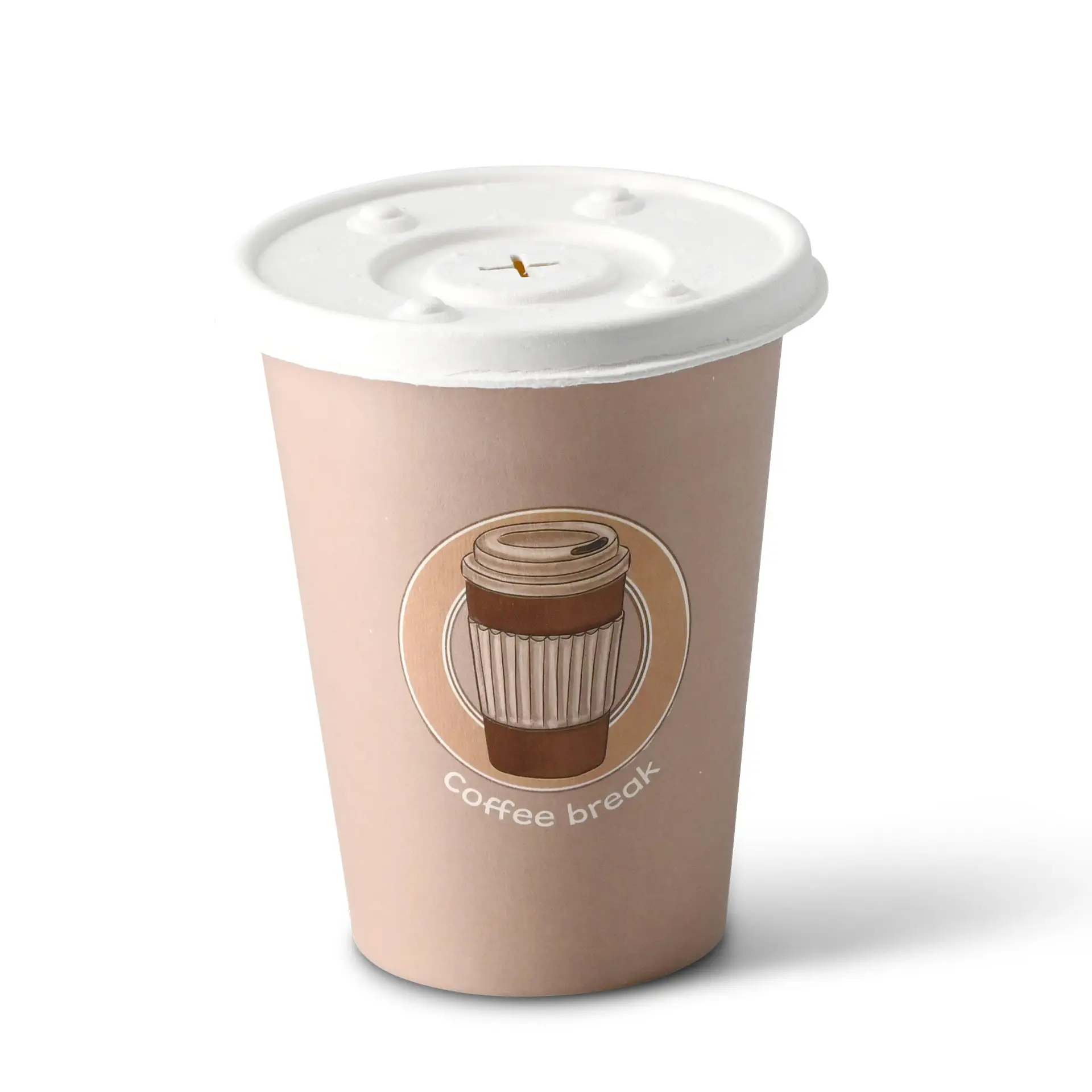 Bedrukte kartonnen bekers "Coffeebreak" 300 ml / 12 oz, Ø 80 mm, wit
