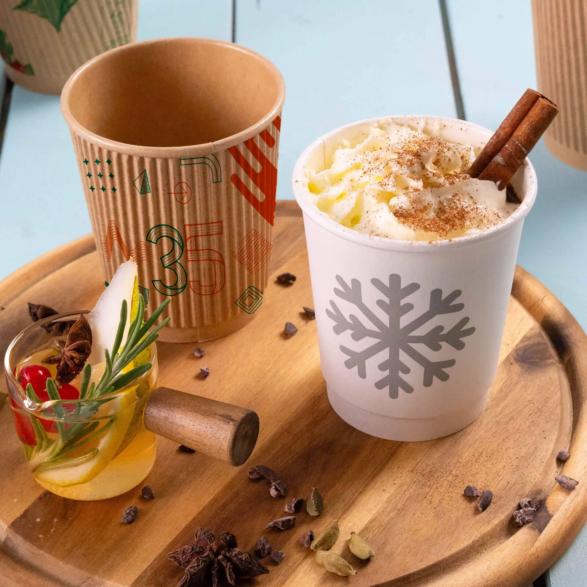 Ribbelbeker bedrukken, 200 ml / 8 oz, bruin, PE-gecoat