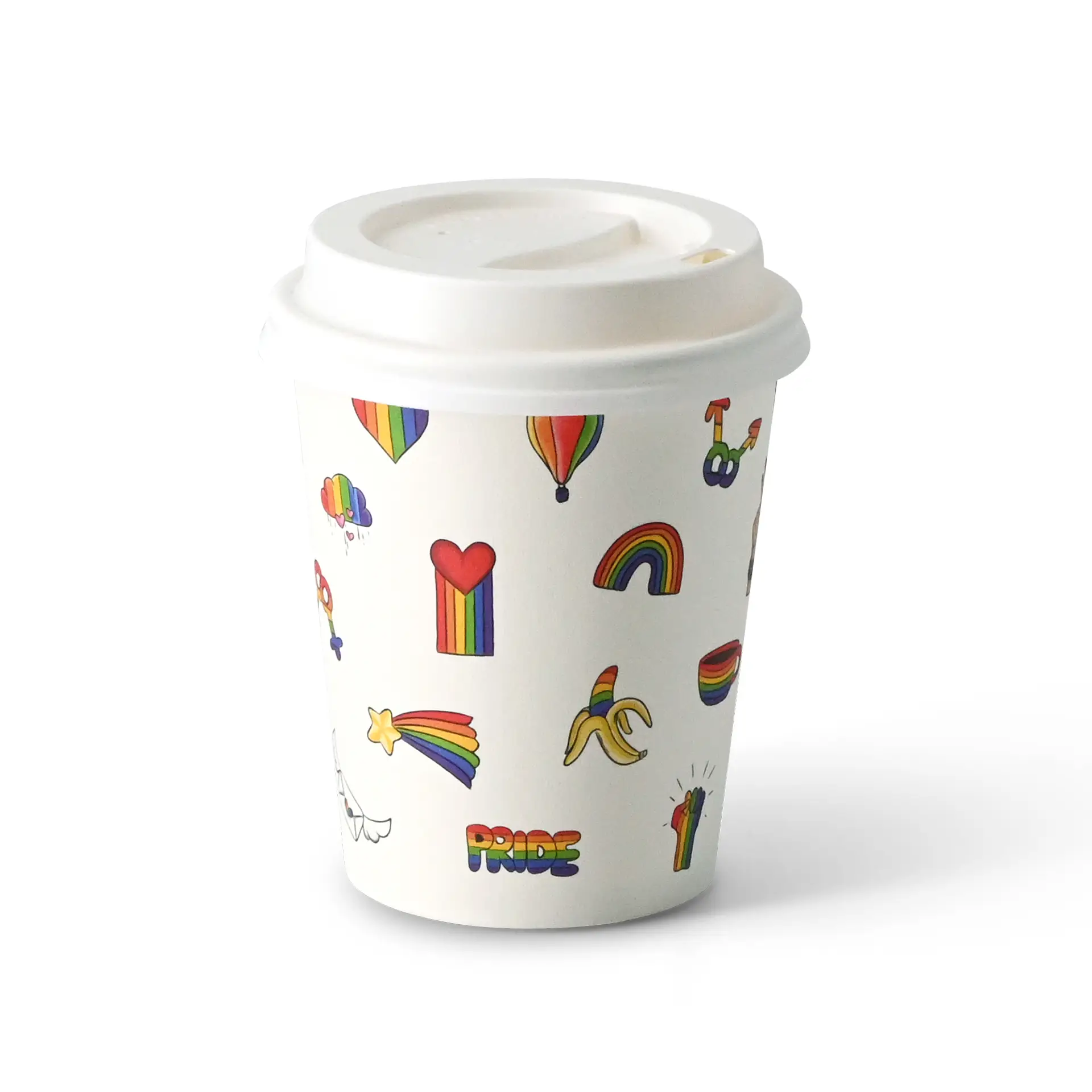 Kartonnen beker bedrukt "Pride" 200 ml / 8 oz, Ø 80 mm, wit