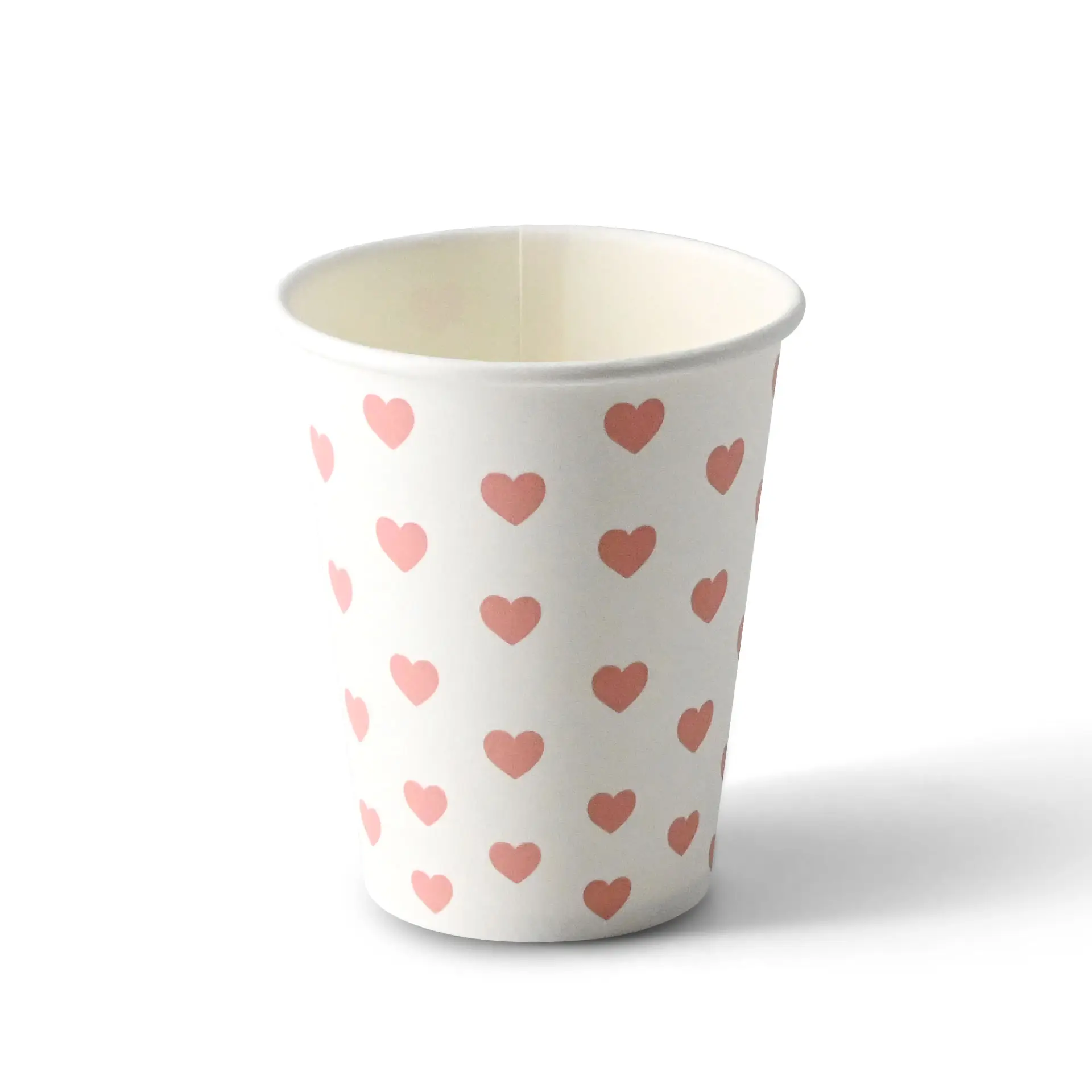 Papieren beker bedrukt "Hearts" (gecoat) 200 ml / 8 oz, Ø 80 mm, wit