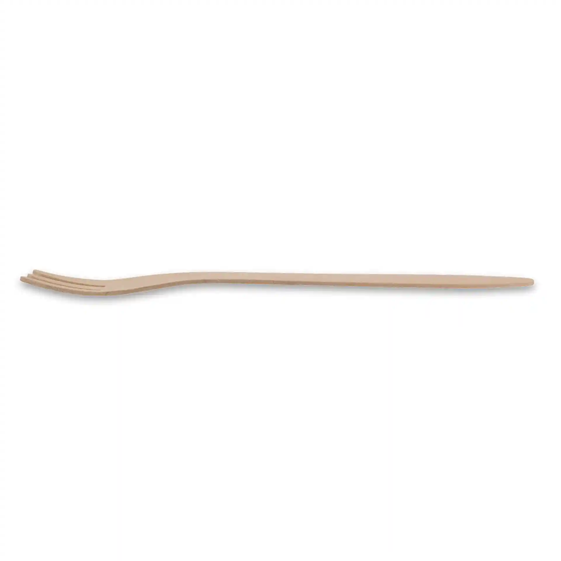 Houten vork, 18 cm lang, met een bruine kleur en bio-gecoate oppervlakte.