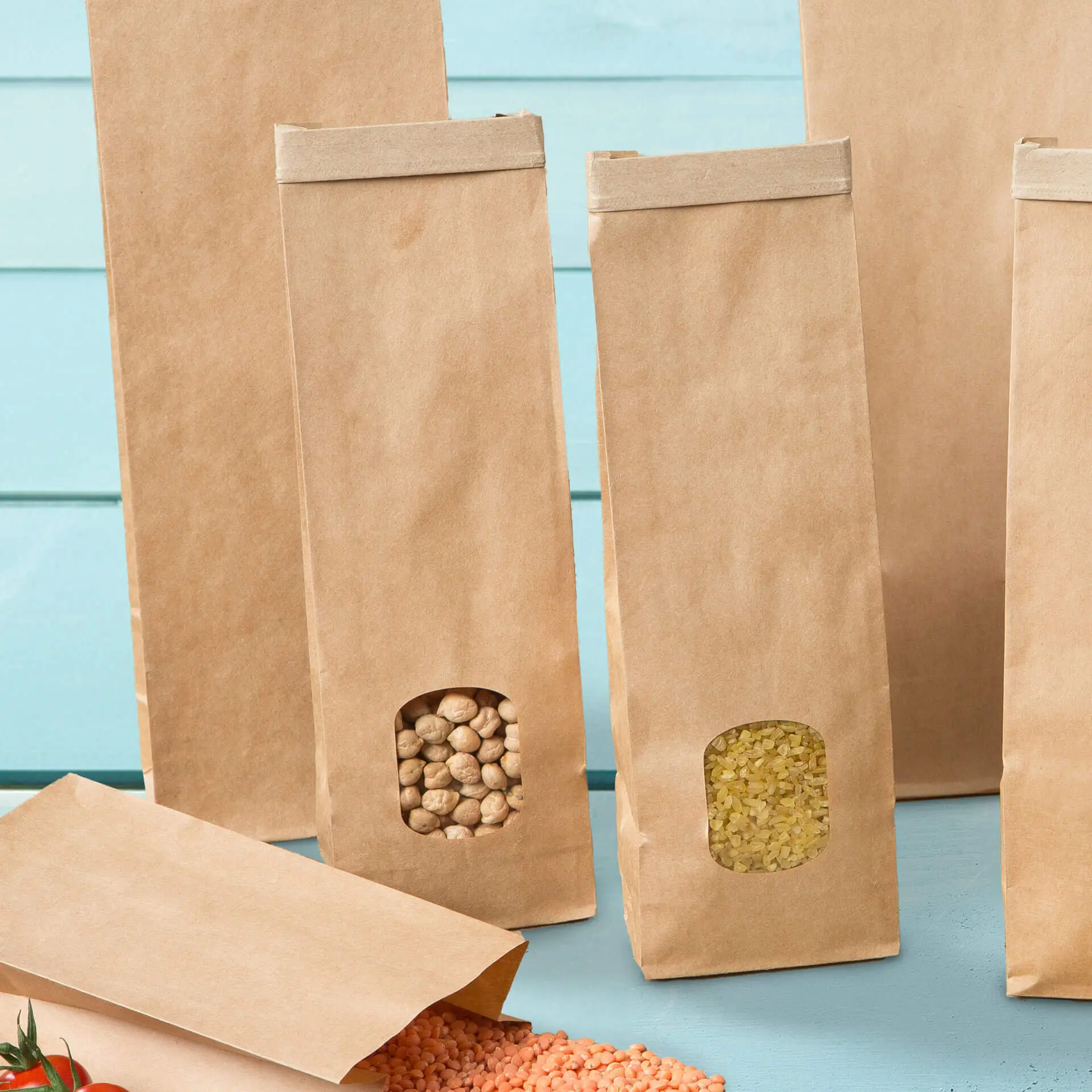 Blokbodemzakken met venster XS, 7,5 x 4,5 x 24 cm, bruin, clipband dre03990-blockbeutel-m-fenster-xs-75-x-45-x-24-cm-pp-folie-braun-clipband-kraftpapier-7