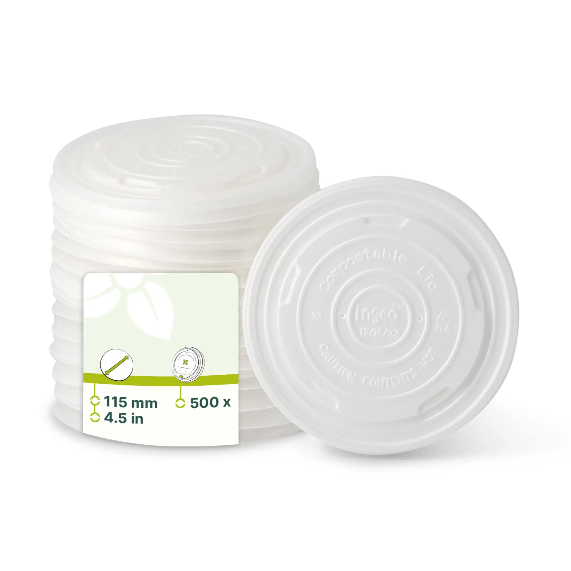 Bio Platte deksel universele beker 300/400ml, CPLA dfc03670-cpla-flachdeckel-115-mm-weiss-f-universal-becher