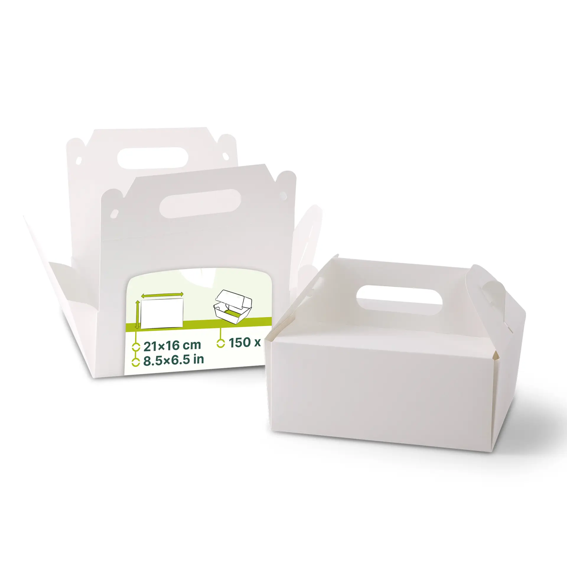 Kartonnen taartdoos met handvat M, 21 x 16 x 9 cm, wit, opvouwbaar