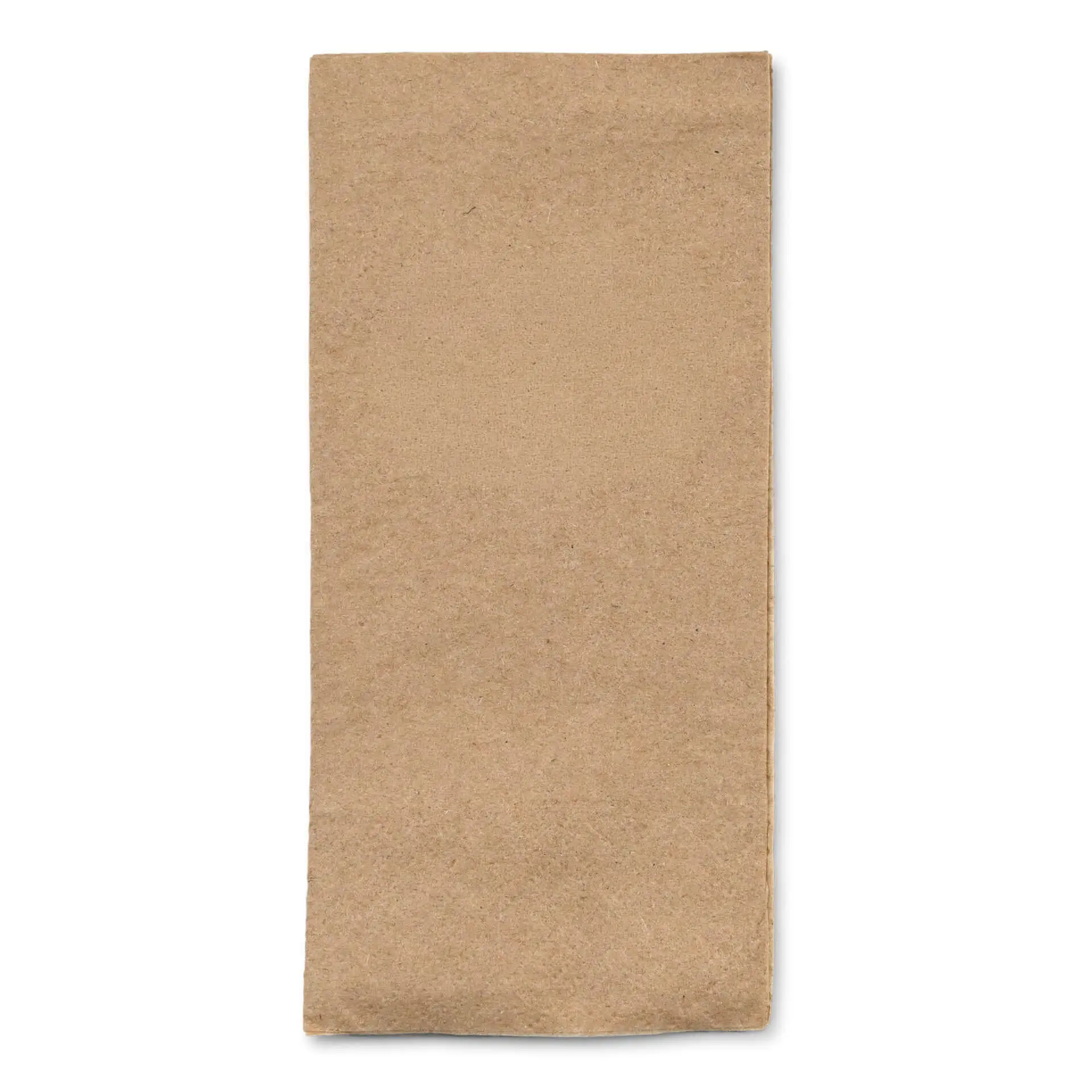 Label op ongebleekt gerecycled papier servet met groene tekst "Gemaakt door de natuur" en "100% gerecycled".