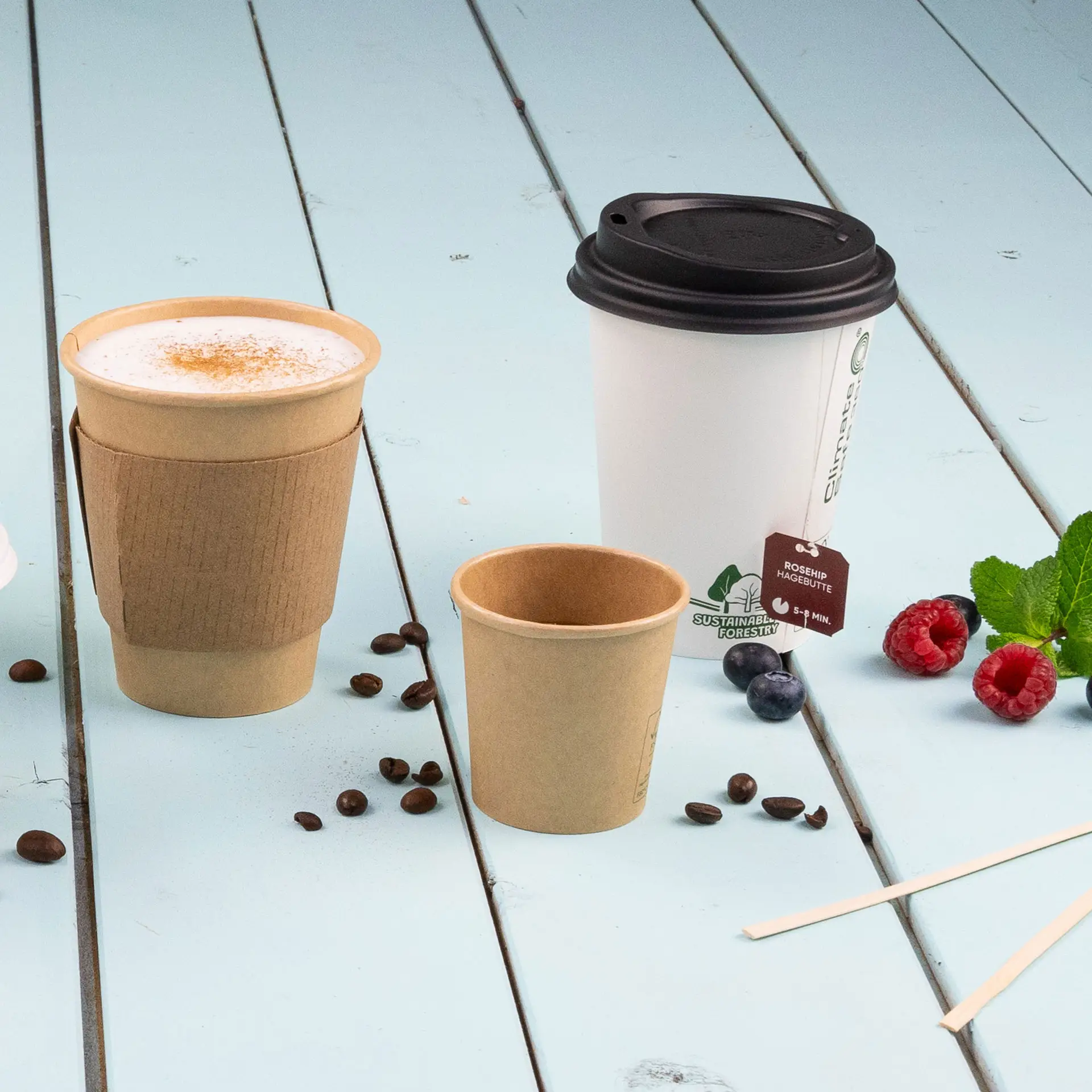 Papieren beker 300 ml / 12 oz, Ø 90 mm, "EcoUp©"-icons, enkelwandig, wit, met PLA-coating