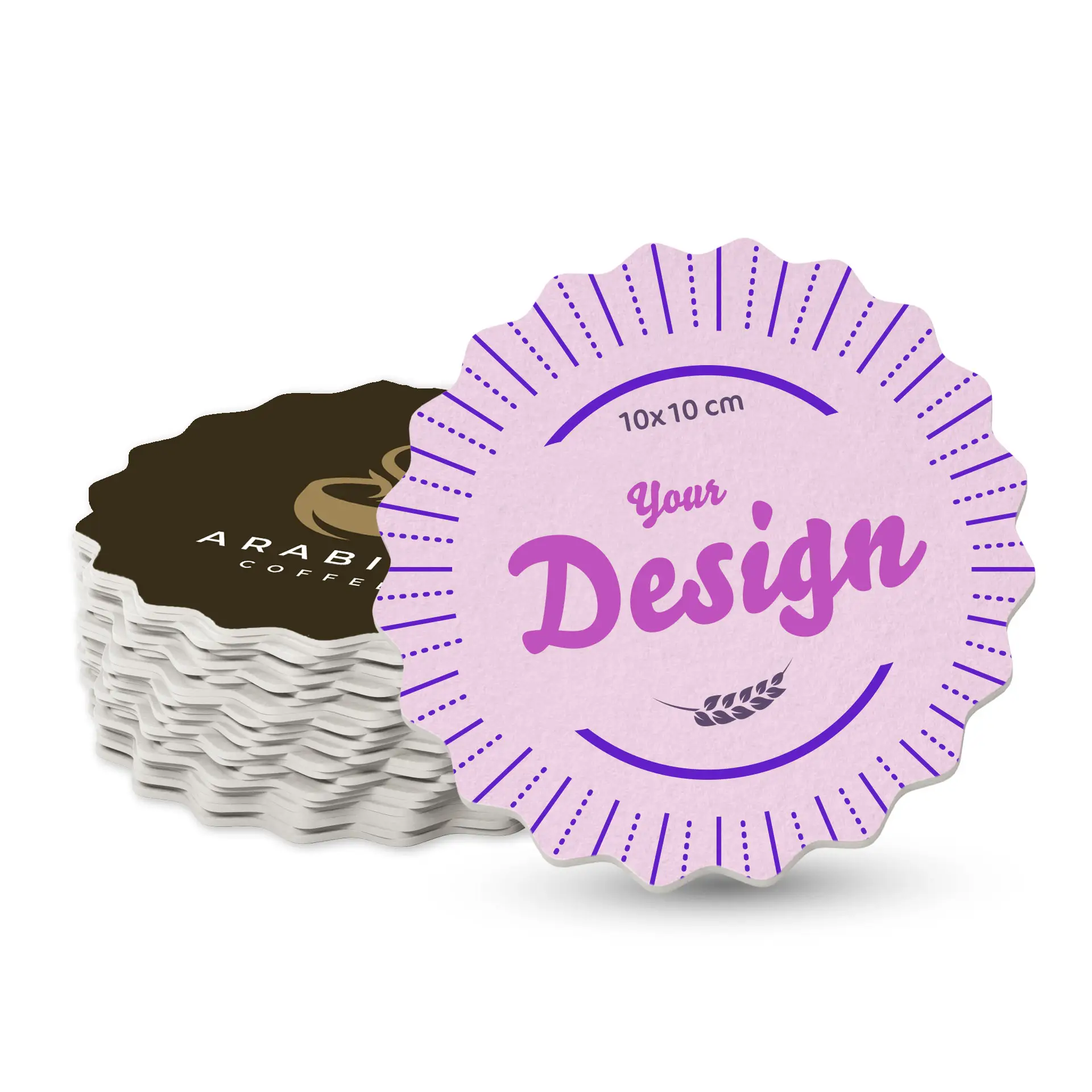 Twee flesdops-vormige geprinte bierviltjes met een kleurrijk toekan ontwerp op een witte achtergrond.