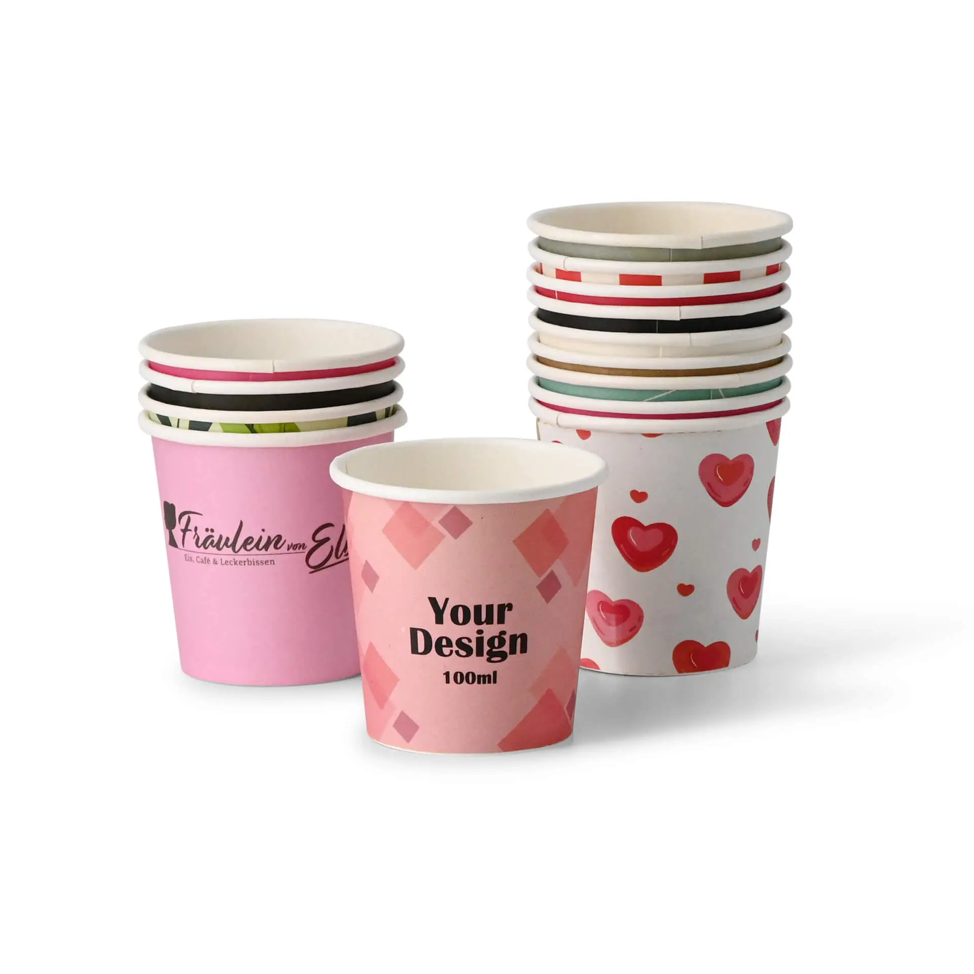 Papieren bekers met logo (enkelwandig), 100 ml / 4 oz, wit, watergedragen barrière Papieren bekers met logo (enkelwandig), 100 ml / 4 oz, wit, watergedragen barrière