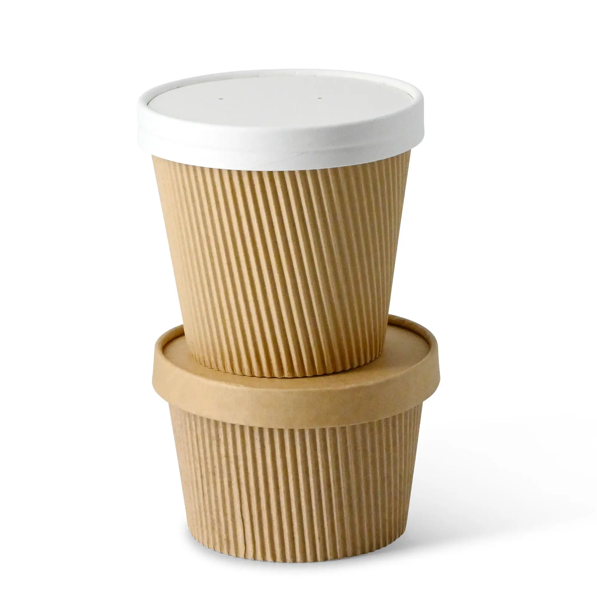 Soepbeker to go van karton (bio-gecoat), geribbeld, 500 ml / 19 oz, Ø 116 mm, bruin
