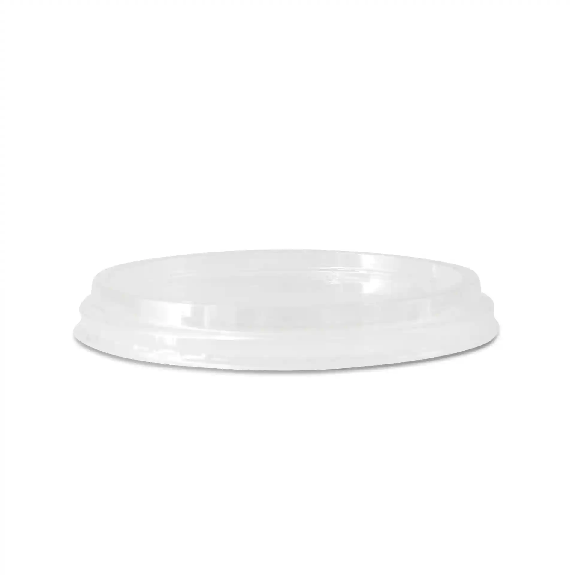Transparant rond deksel voor bekers, met een diameter van 121 mm en een hoogte van 16 mm.