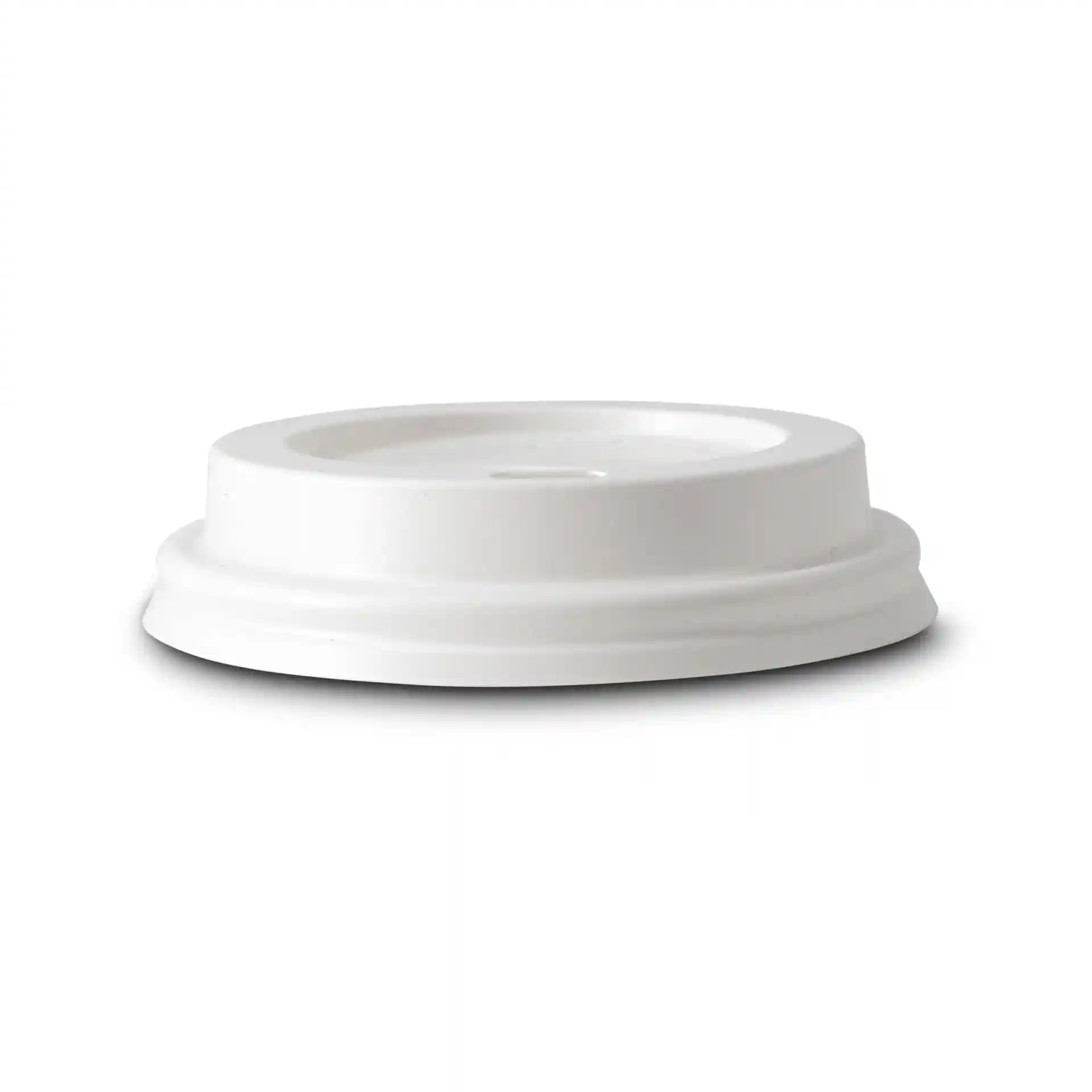 Witte PS-deksel met een diameter van 80 mm en een drinkopening, ronde vorm, hoogte van 17,5 mm.