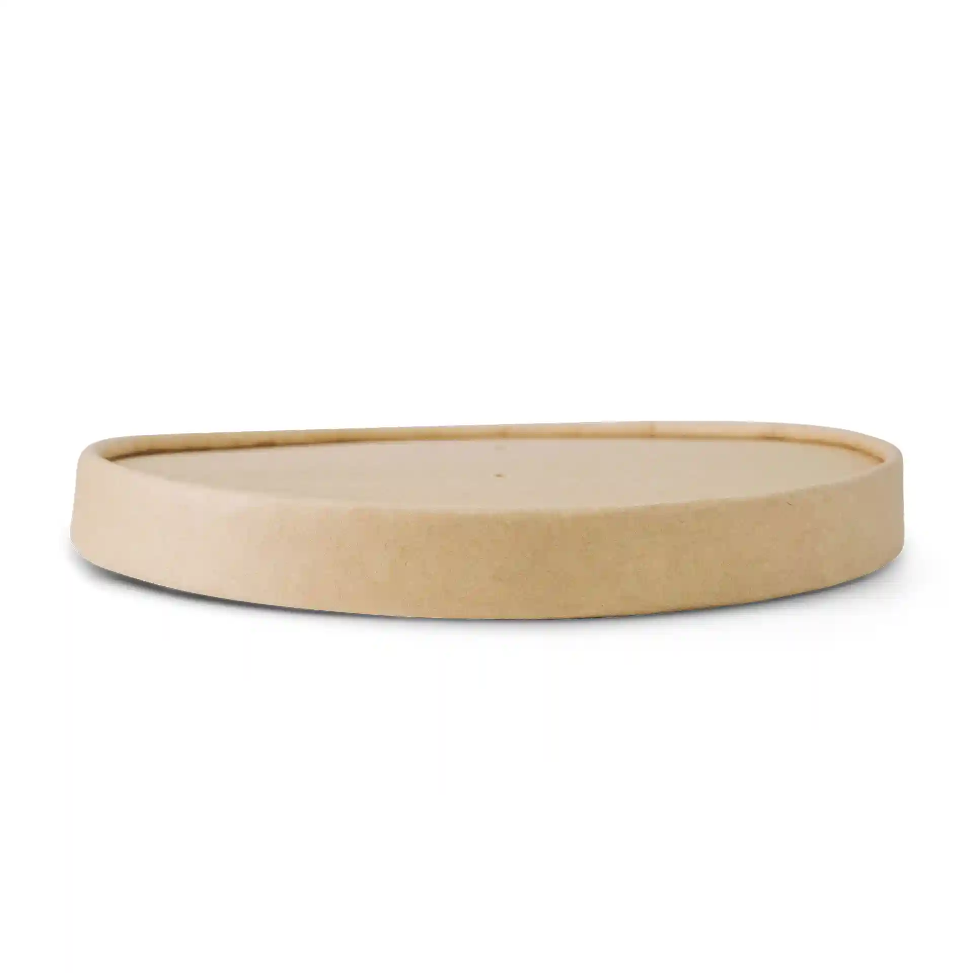 Ronde bruine kartonnen deksel met een hoogte van 17 mm en een diameter van 150 mm, met PLA-coating.