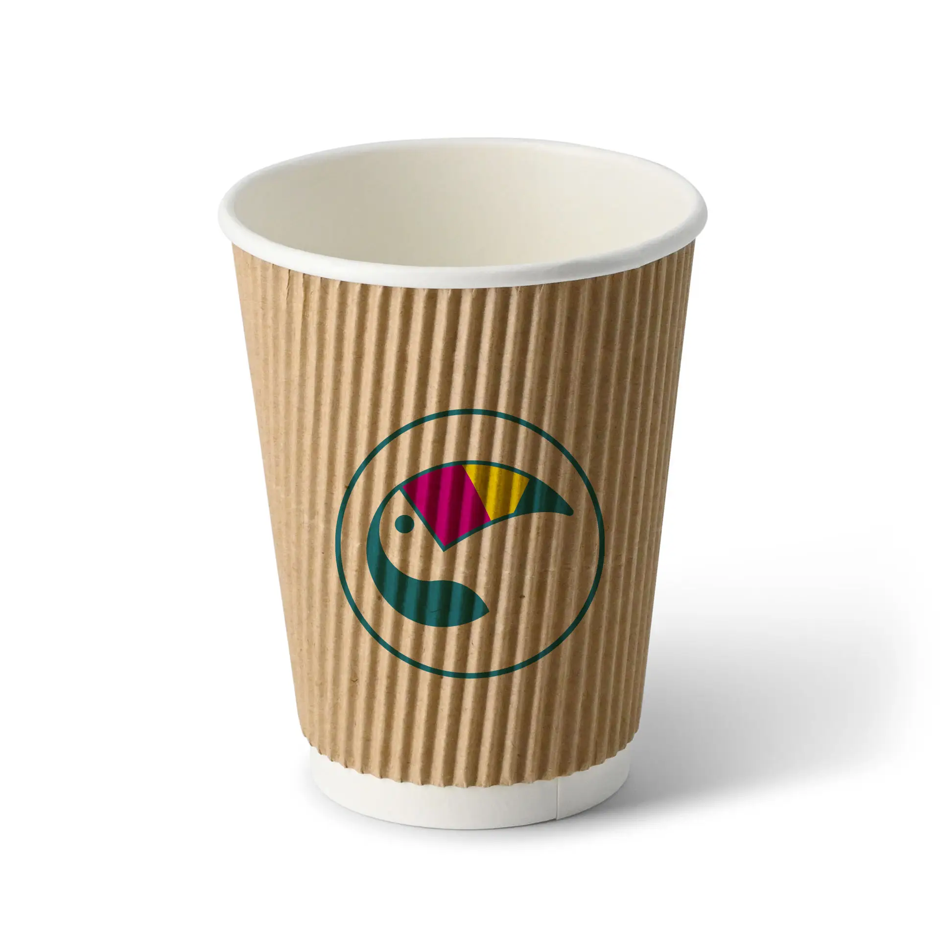 Ribbelbeker bedrukken, 300 ml / 12 oz, bruin / wit, PE-gecoat