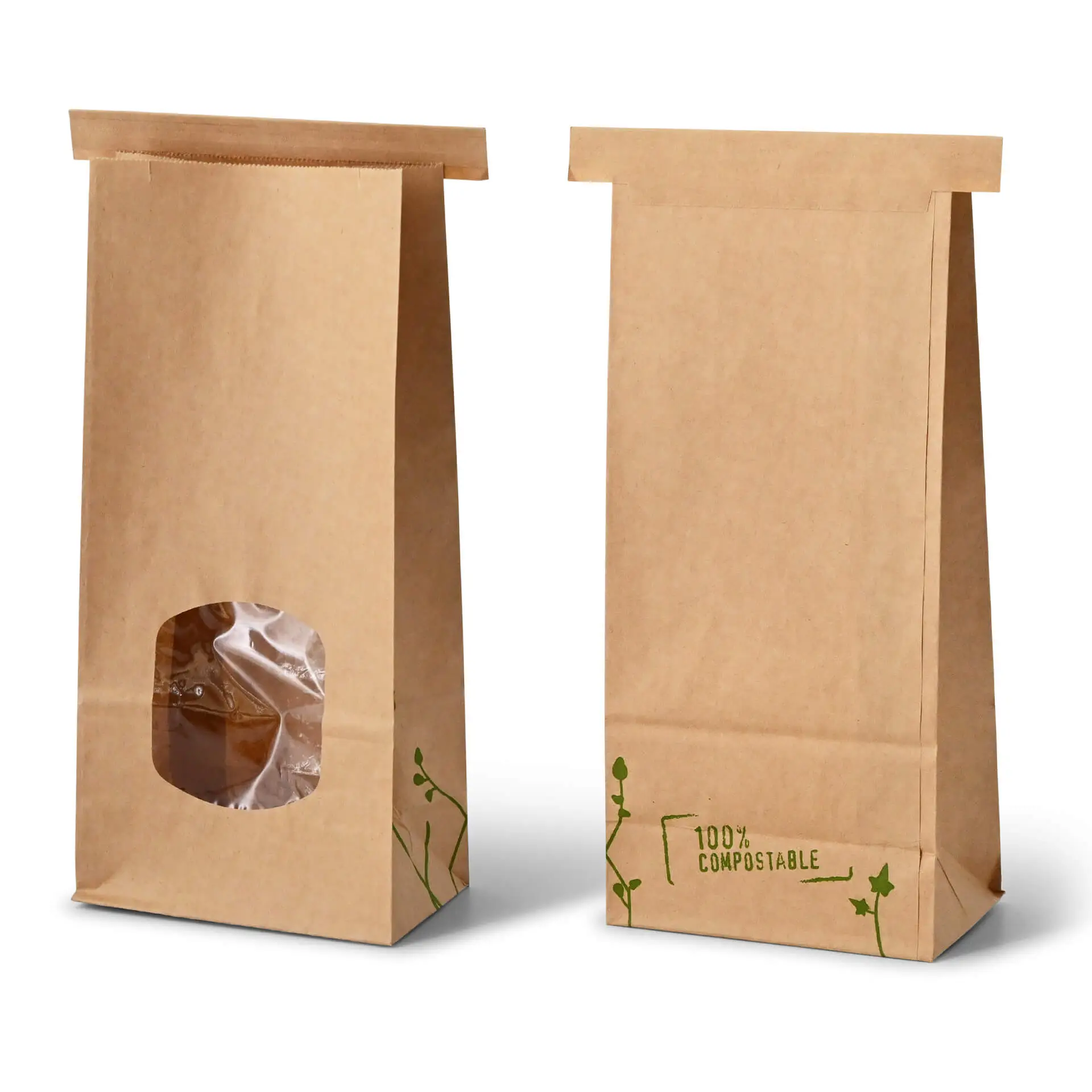 Blokbodemzakken met venster M, 11,5 x 7,2 x 24,6 cm, bruin, clipband