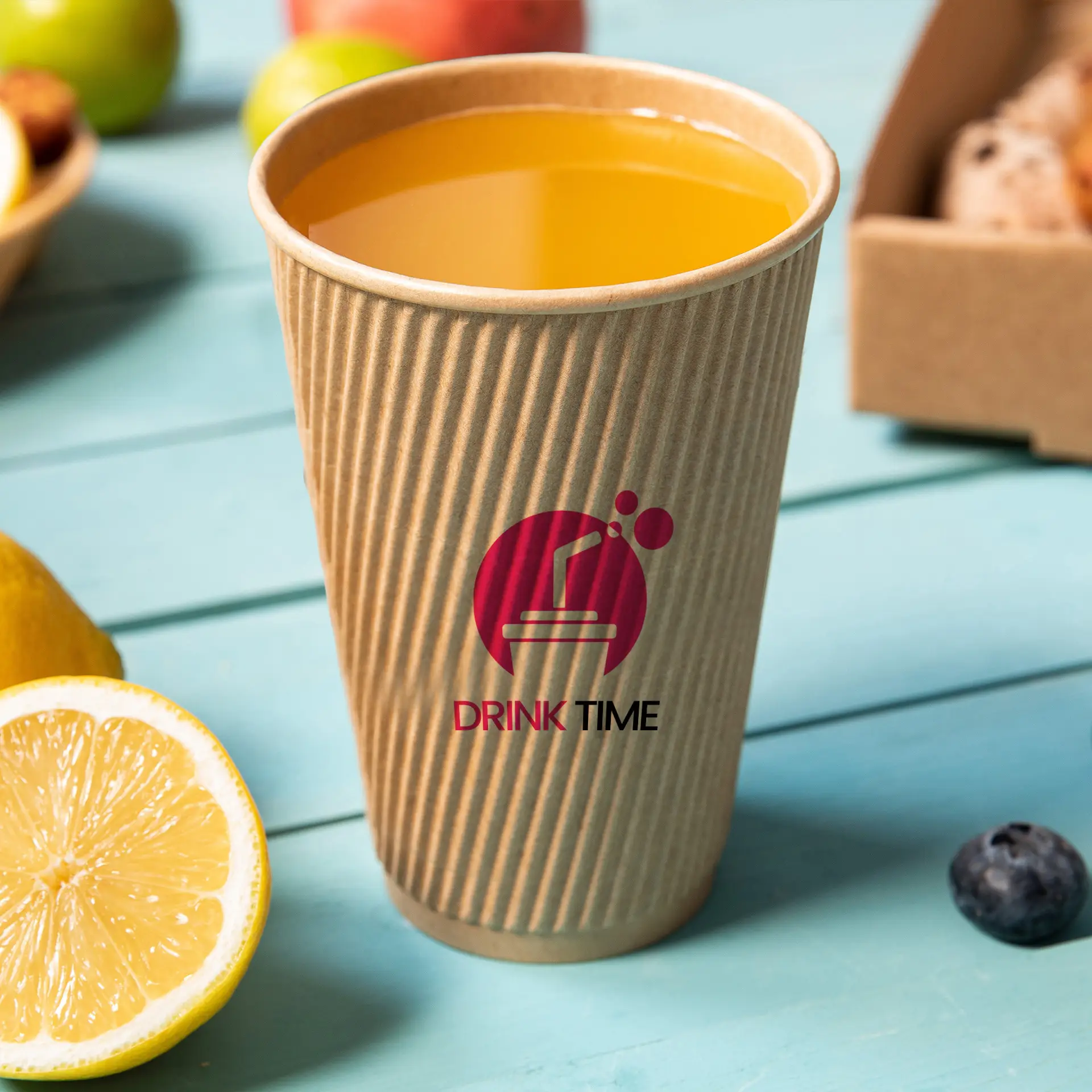 Ribbelbeker bedrukken, 400 ml / 16 oz, bruin, PE-gecoat