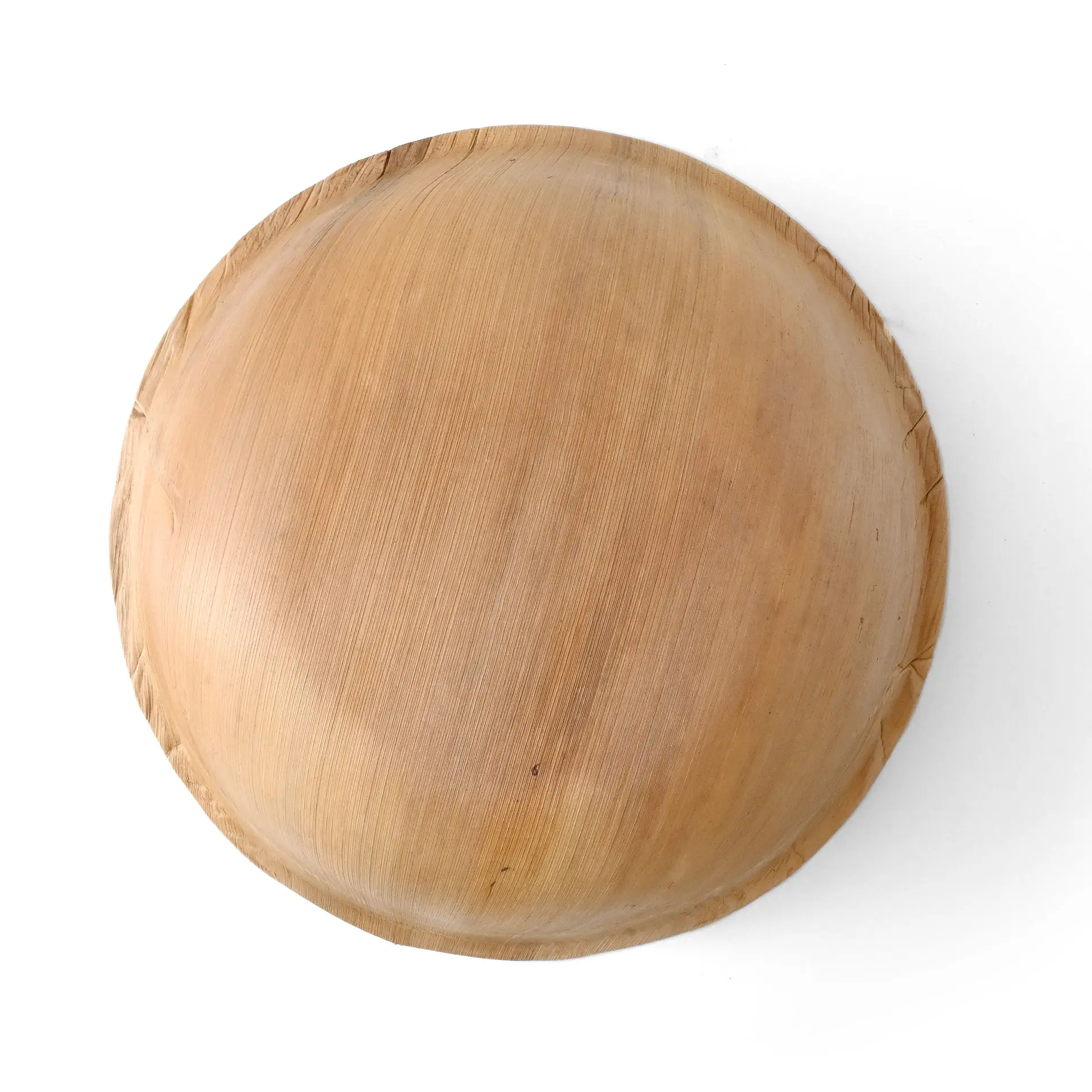 Ronde palmbladbowl met een diameter van 30 cm, geschikt voor verschillende voedingsmiddelen en volledig biologisch afbreekbaar.