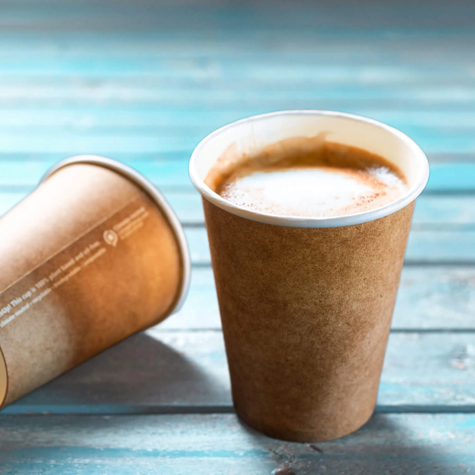 Bekers van karton 300 ml / 12 oz, Ø 90 mm, enkelwandig, bruin / binnen wit, met PLA-coating