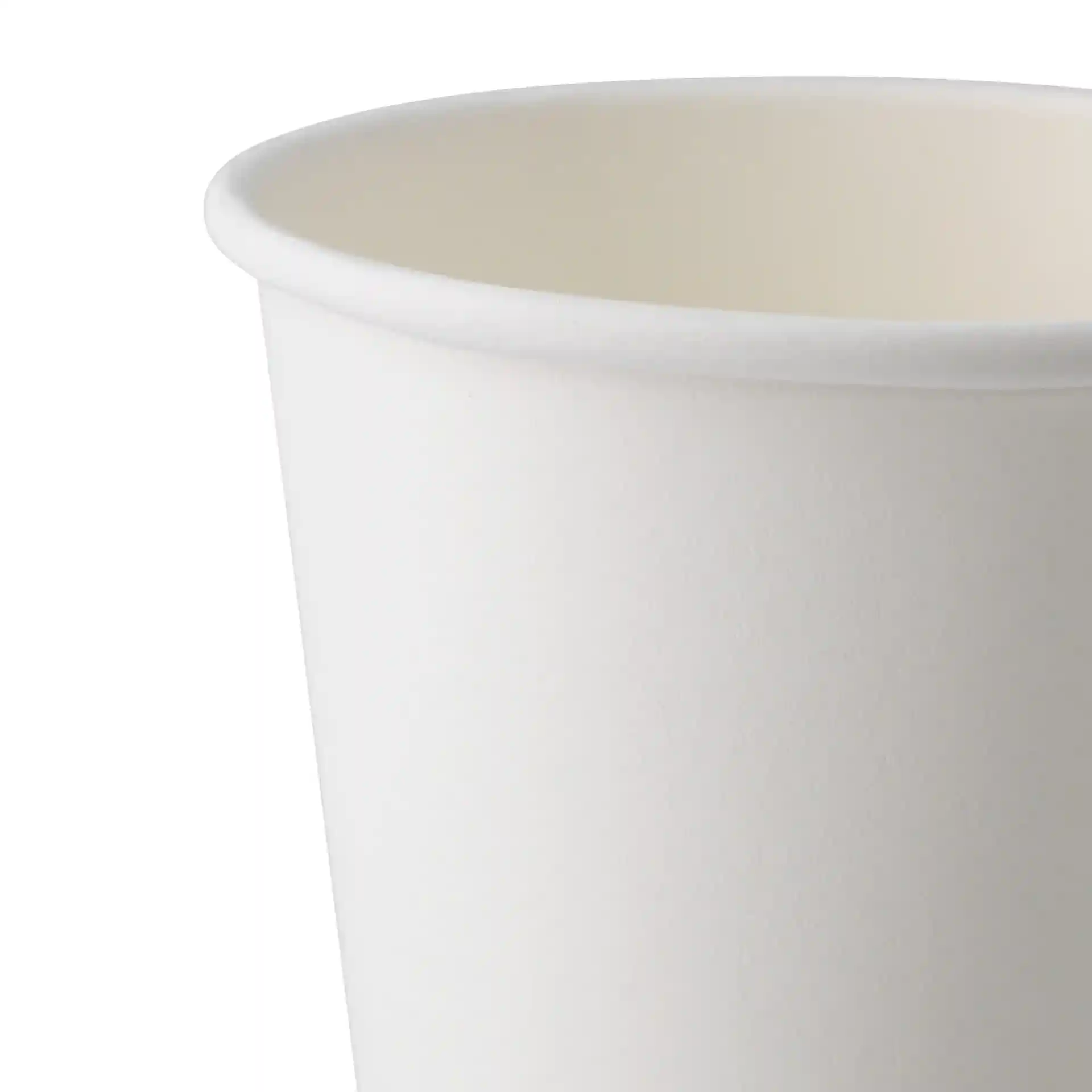 Witte papieren beker met enkele wand, 300 ml inhoud en een diameter van 90 mm.