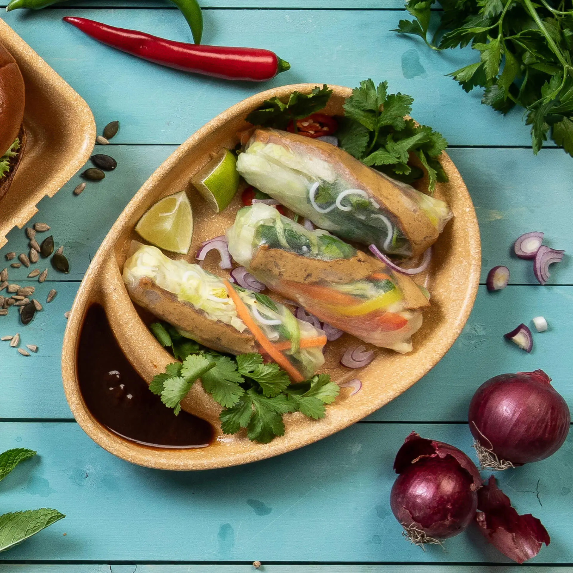 | 2 VOOR 1 | Herbruikbaar menu-bord "merways Plate" 27,5 x 20 x 3,5 cm, 2 kamers, druppelvormig, karamel / bruin
