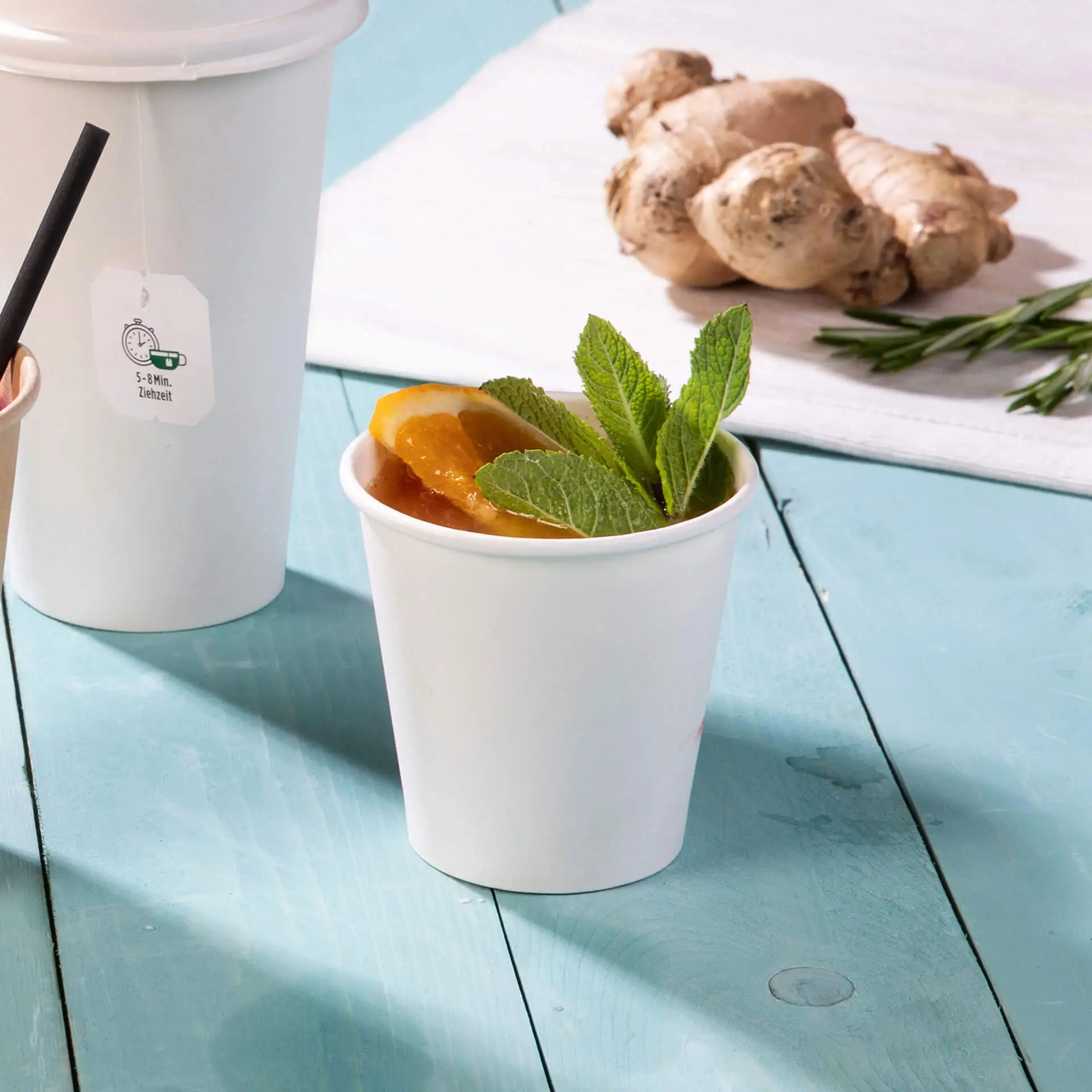 Bekers van karton 150 ml / 6 oz, Ø 80 mm, enkelwandig, wit, met PLA-coating