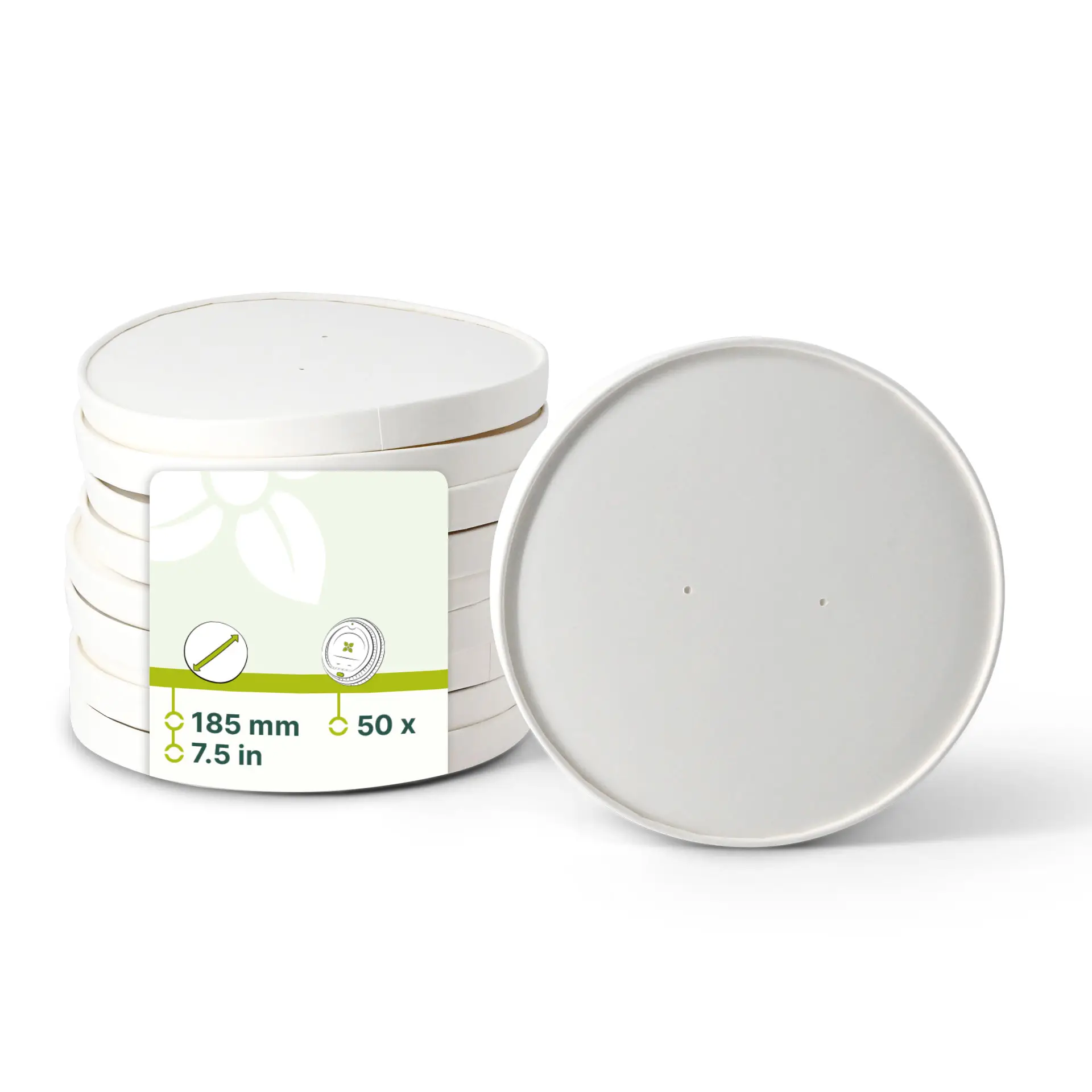 Kartonnen deksel met membraan (gecoat) Ø 185 mm, wit, rond (voor kartonnen schalen)