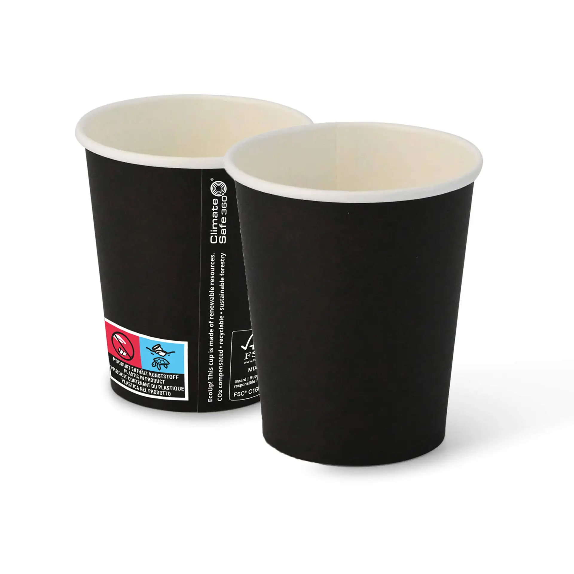 Kartonnen bekers (gecoat) 200 ml / 8 oz, Ø 80 mm, zwart