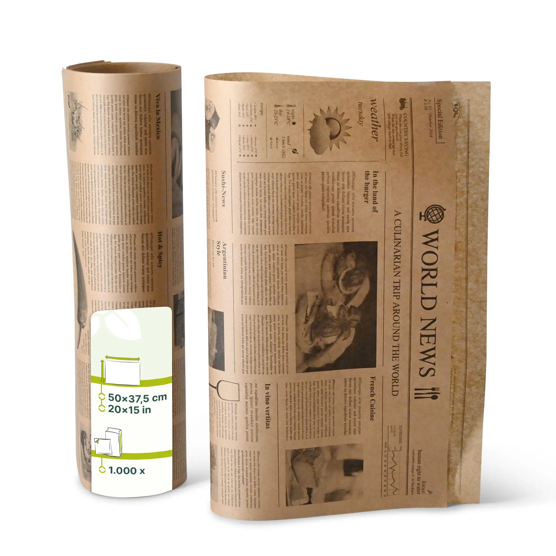 Bladen inpakpapier 50 x 37,5 cm, krantenlook, bruin dre02276-einschlagpapier-zuschnitte-50-x-375-cm-zeitungs-optik-braun