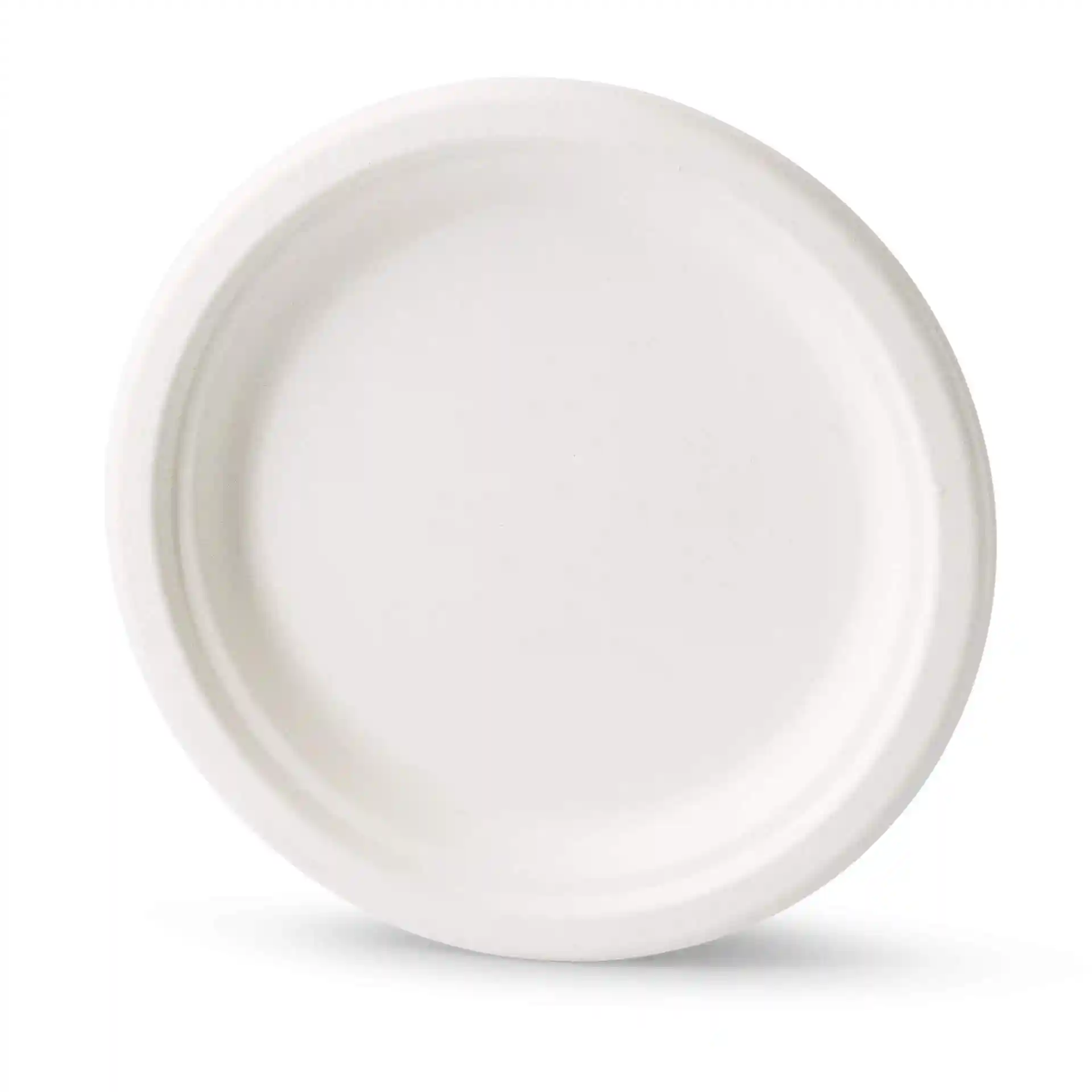Rond wit suikerriet bord met een diameter van 22 cm en een hoogte van 20 mm, met een gladde oppervlakte.