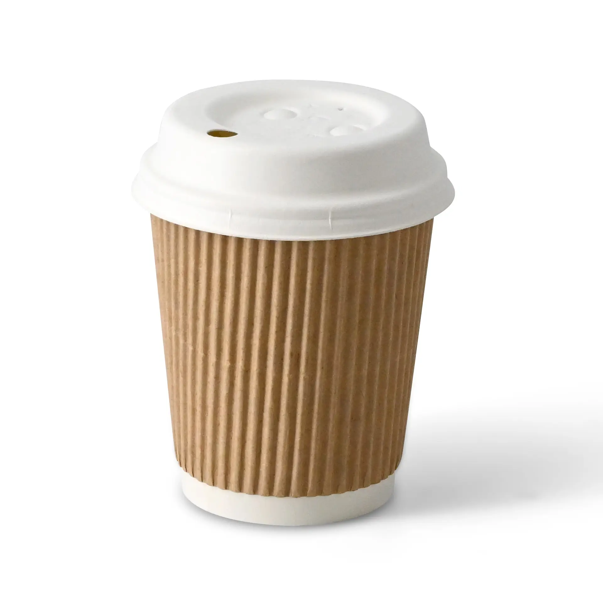 Geriffelde beker / koffie-to-go beker 200 ml / 8 oz, Ø 80 mm, bruin / binnen wit, met PLA-coating