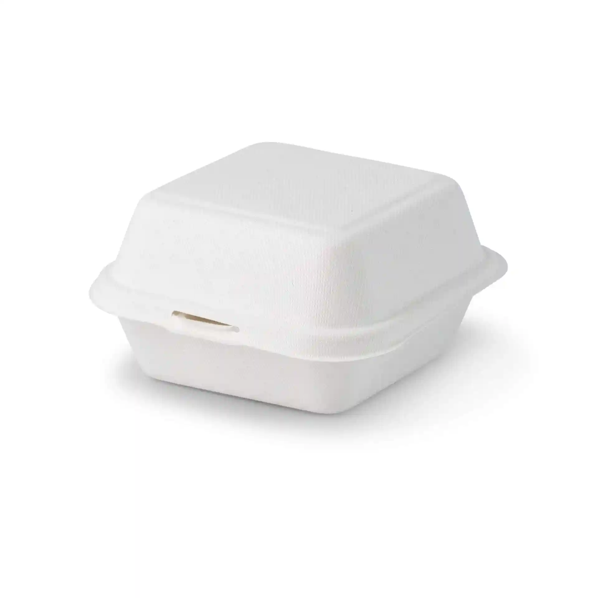 Witte suikerriet burgerdoos in vierkante vorm, 15 x 15 x 8 cm, met scharnierdeksel.