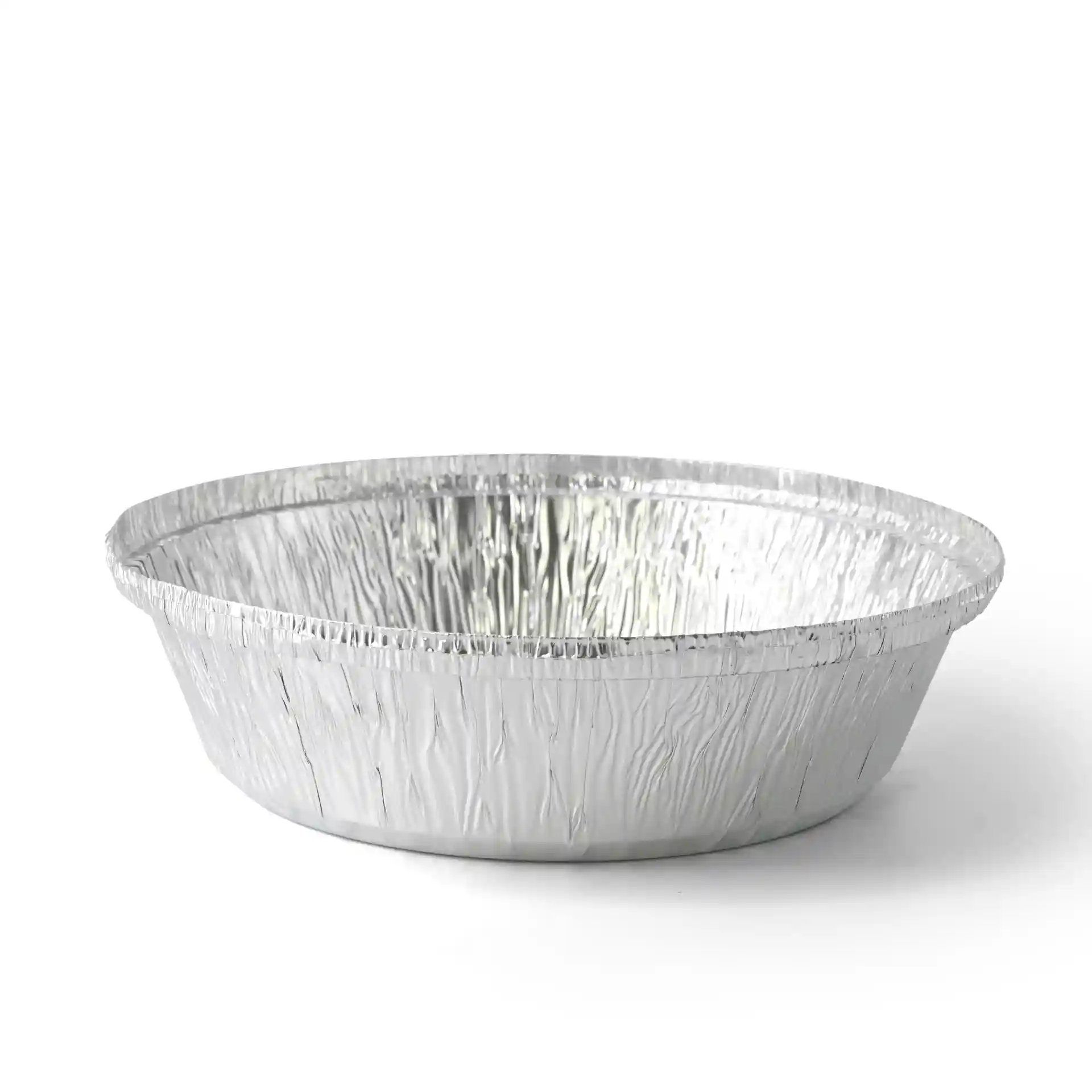 Ronde aluminium container met een inhoud van 830 ml, met een diameter van 182 mm en een hoogte van 43 mm.