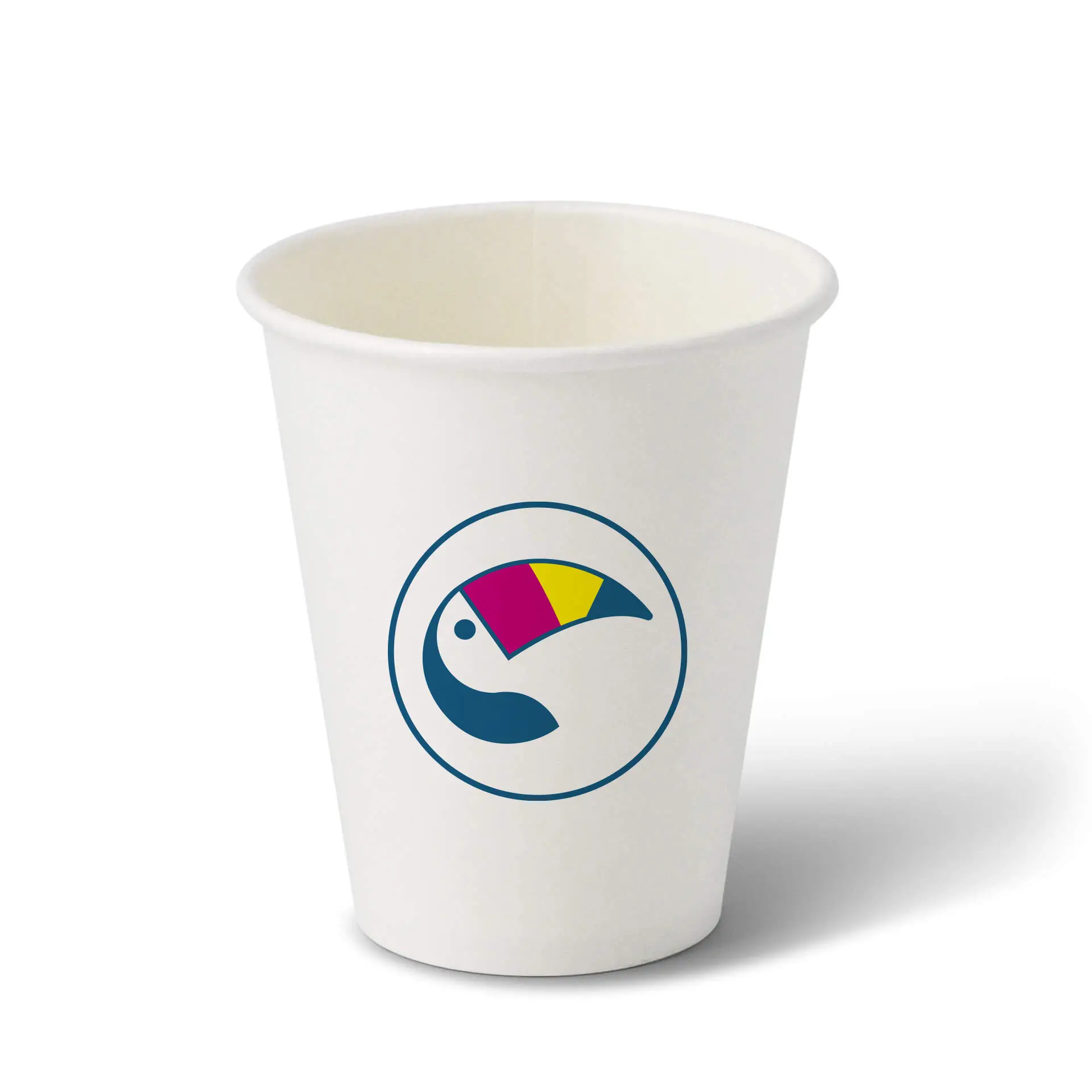 Papieren bekers met logo (enkelwandig), 300 ml / 12 oz, wit, watergedragen barrière