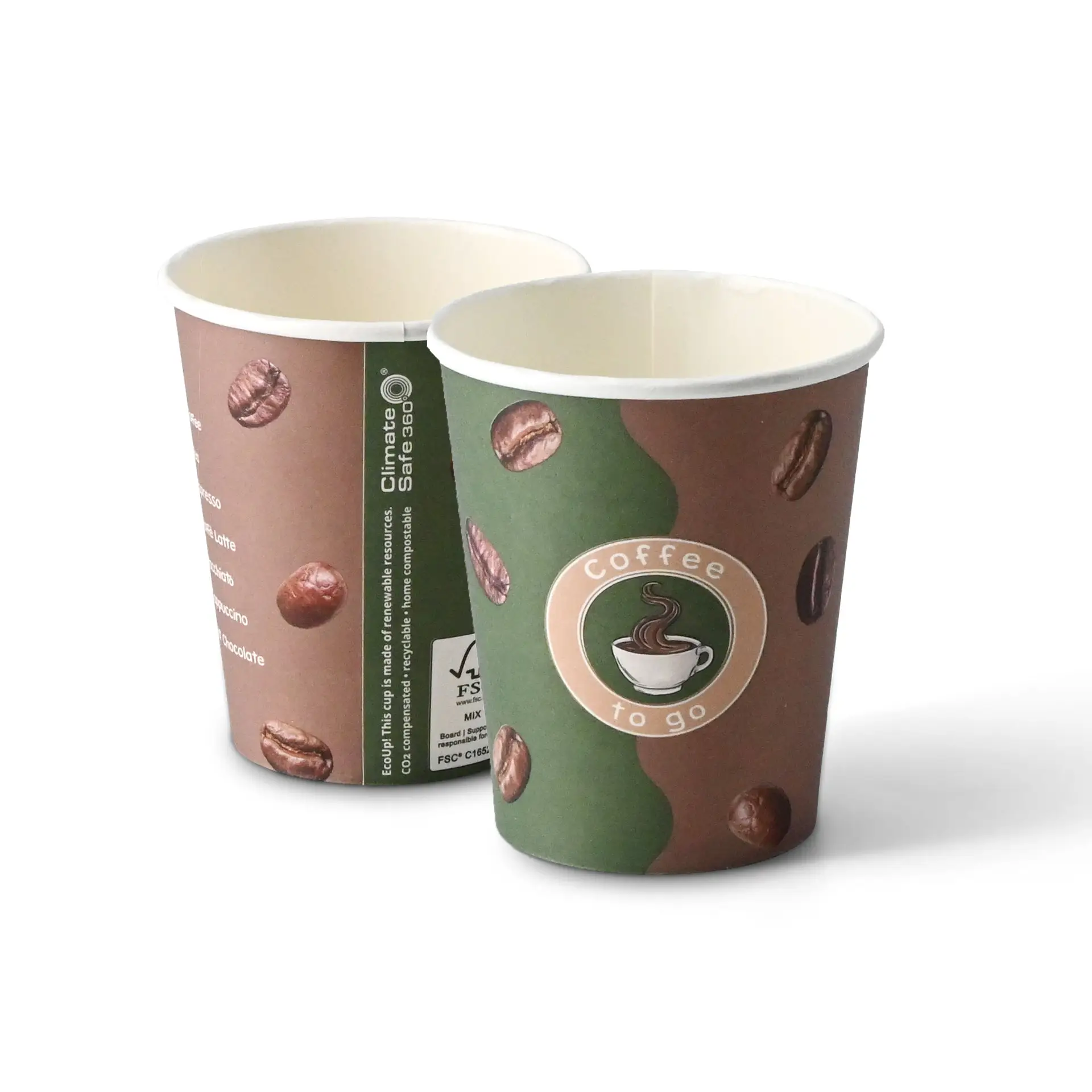 Bedrukte papieren bekers "Koffie" 200 ml / 8 oz, Ø 80 mm