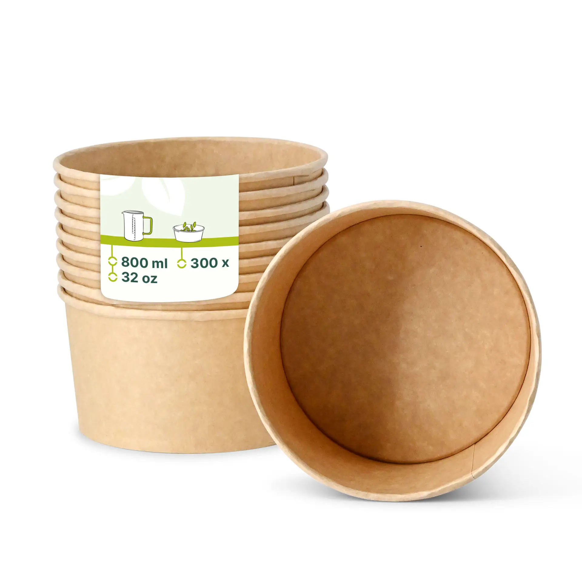 Kartonnen schalen (bio-gecoat) 800 ml, Ø 150 mm, kraft, rond