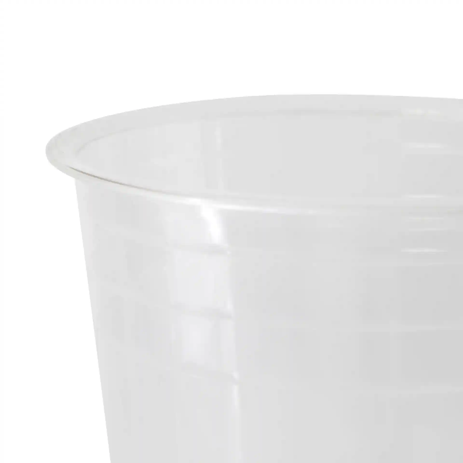 Heldere PLA-plastic beker met een hoogte van 148 mm en een bovenste diameter van 95 mm.