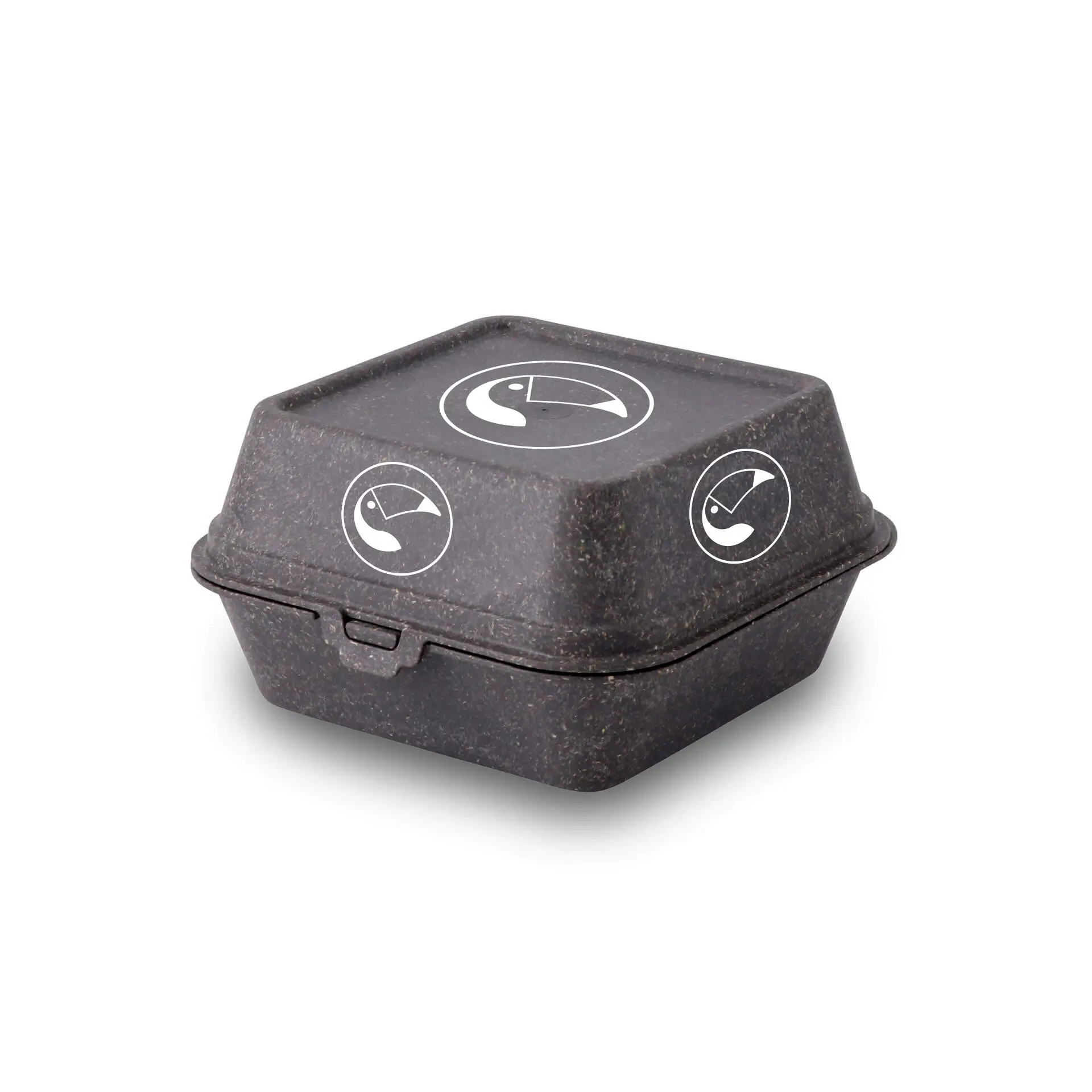 Bedrukte herbruikbare burgerboxen, 16 x 15 x 8,5 cm, grijs, vierzijdig bedrukt