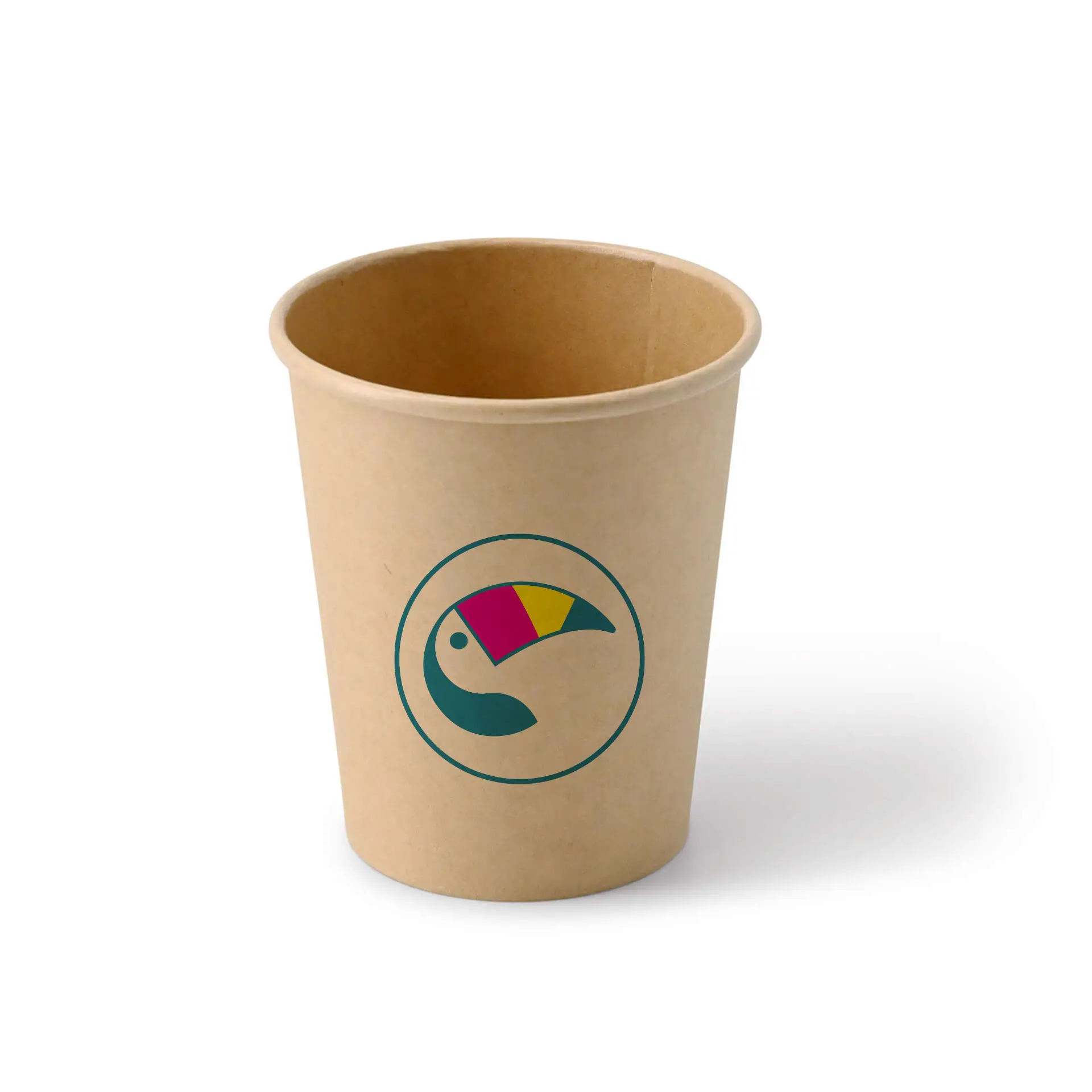 Papieren bekers met logo (enkelwandig), 200 ml / 8 oz, bruin, PLA-coating