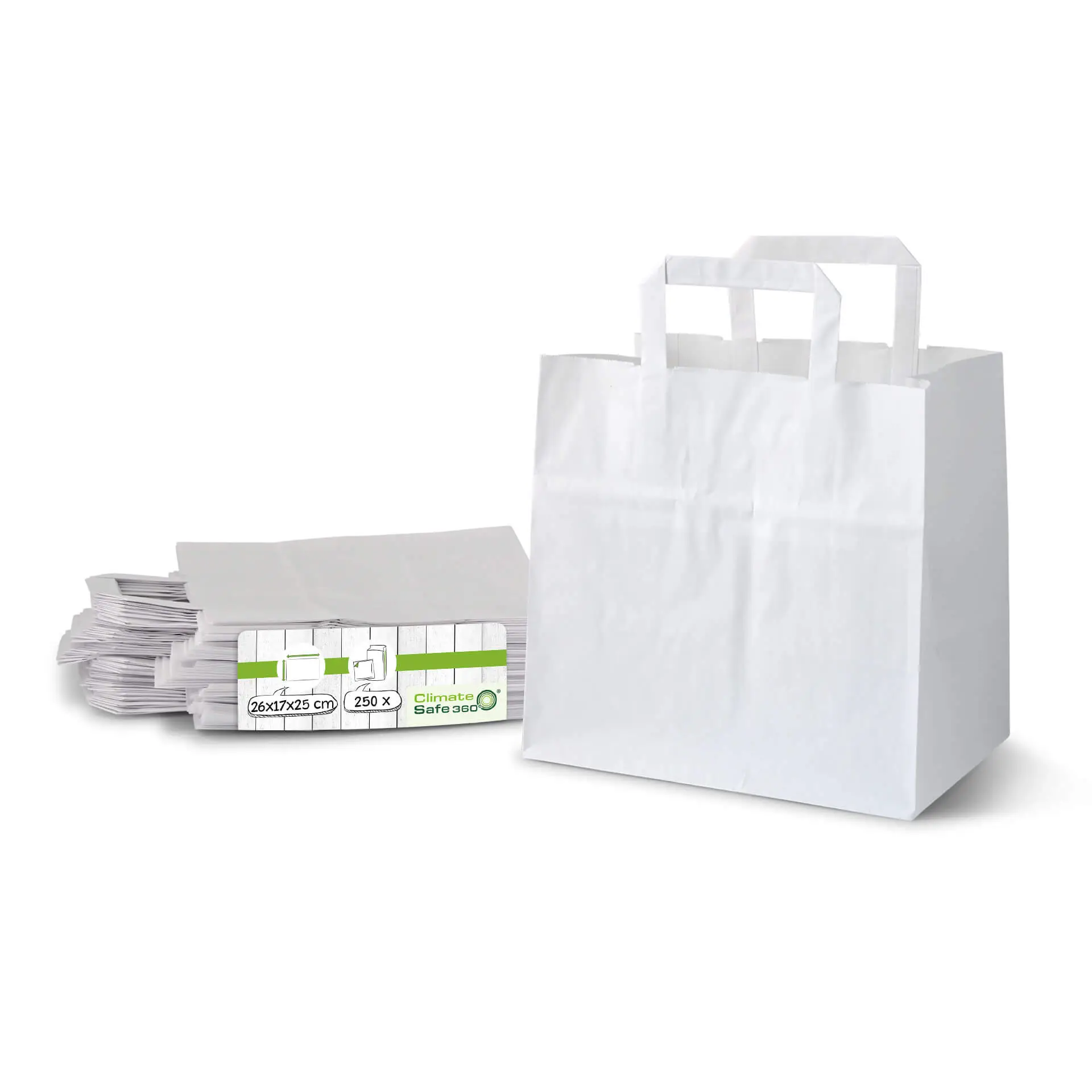 Papieren draagtassen van kraftpapier L, 26 x 17 x 25 cm, wit, brede bodem